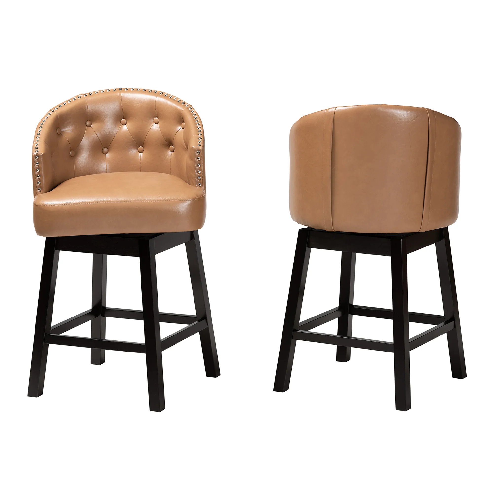 Baxton Studio Theron Mid-Century Transitional Dark Brown Faux Leather and Espresso Brown Finished Wood 2-Piece Swivel Counter Stool Set - Image 39