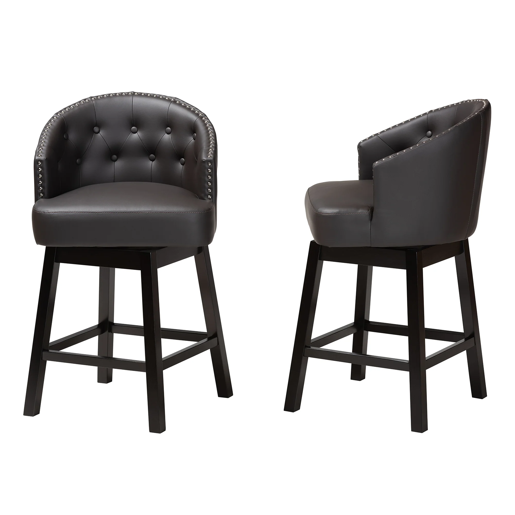 Baxton Studio Theron Mid-Century Transitional Dark Brown Faux Leather and Espresso Brown Finished Wood 2-Piece Swivel Counter Stool Set - Image 4