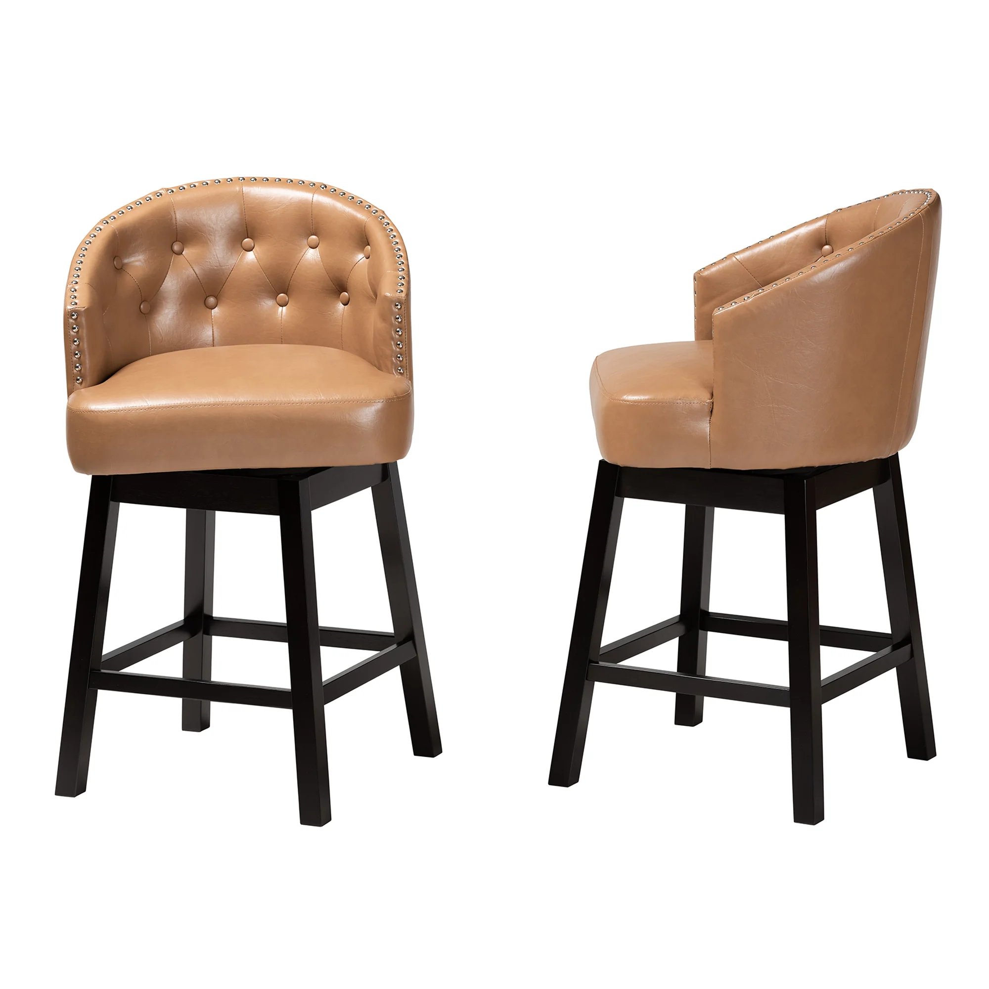 Baxton Studio Theron Mid-Century Transitional Dark Brown Faux Leather and Espresso Brown Finished Wood 2-Piece Swivel Counter Stool Set - Image 40