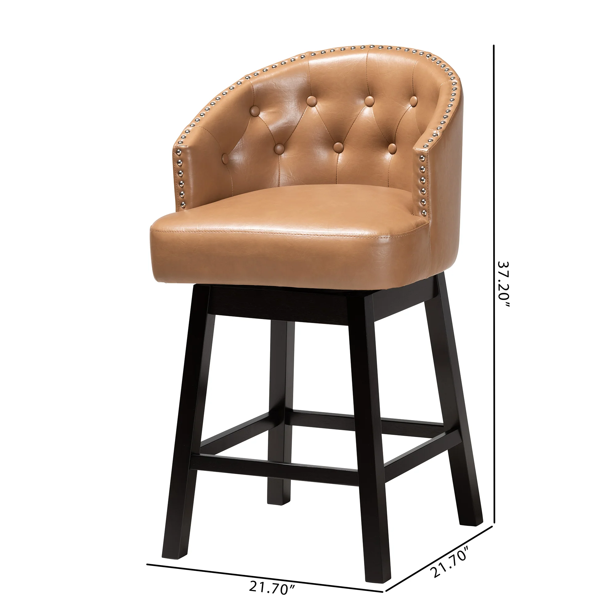 Baxton Studio Theron Mid-Century Transitional Dark Brown Faux Leather and Espresso Brown Finished Wood 2-Piece Swivel Counter Stool Set - Image 44