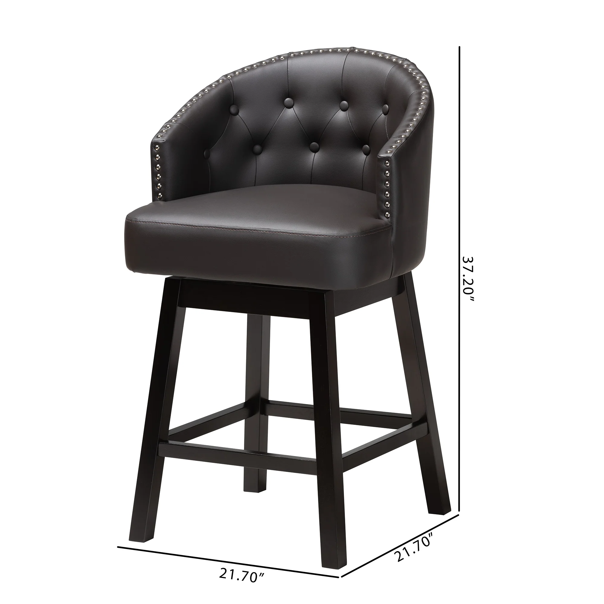 Baxton Studio Theron Mid-Century Transitional Dark Brown Faux Leather and Espresso Brown Finished Wood 2-Piece Swivel Counter Stool Set - Image 8