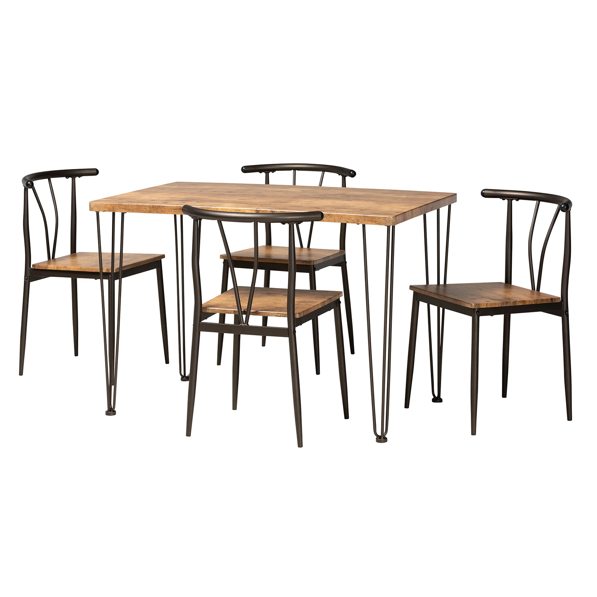 Baxton Studio Tilda Modern Industrial Natural Brown Finished Wood and Dark Bronze Metal 5-Piece Dining Set - Image 2