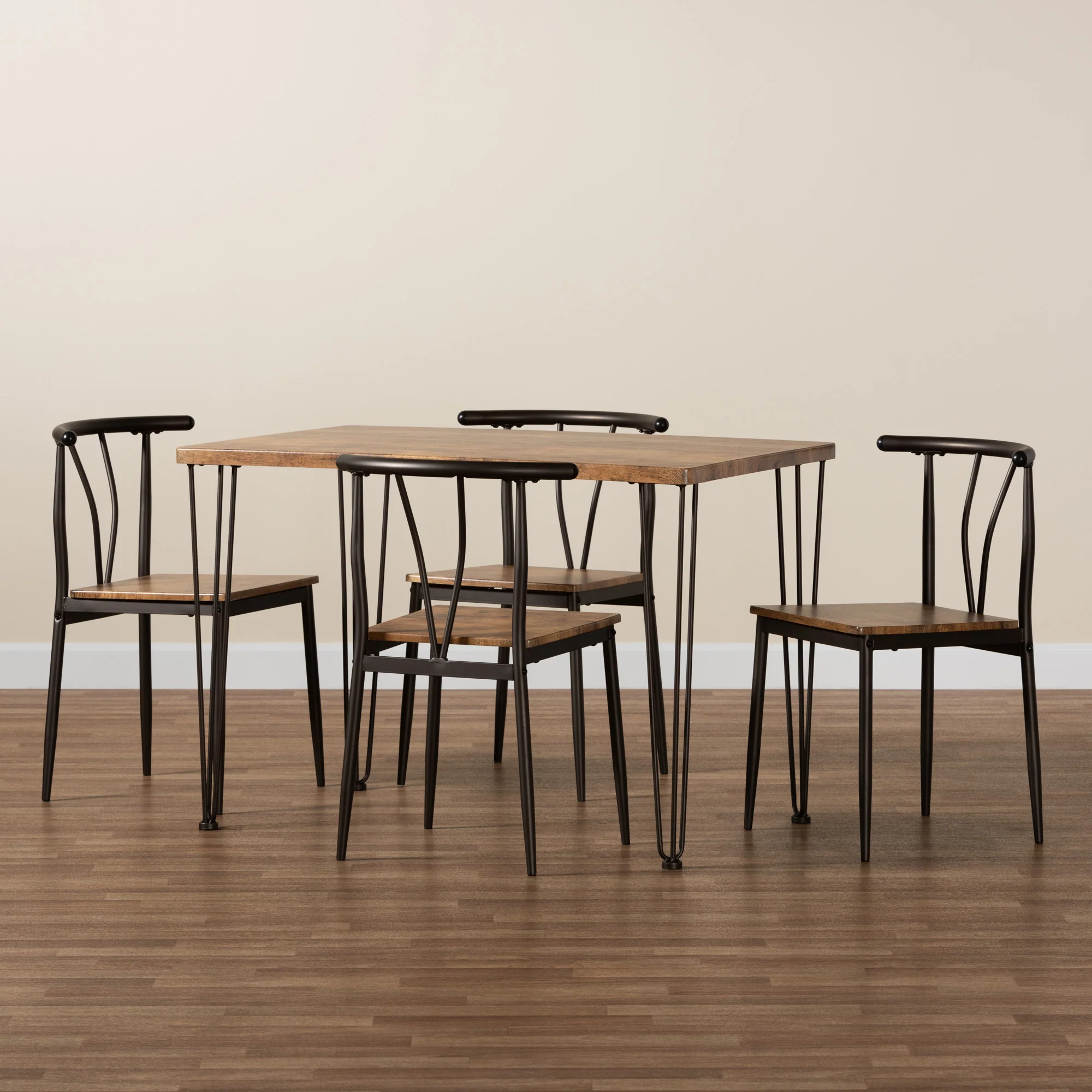 Baxton Studio Tilda Modern Industrial Natural Brown Finished Wood and Dark Bronze Metal 5-Piece Dining Set - Image 9