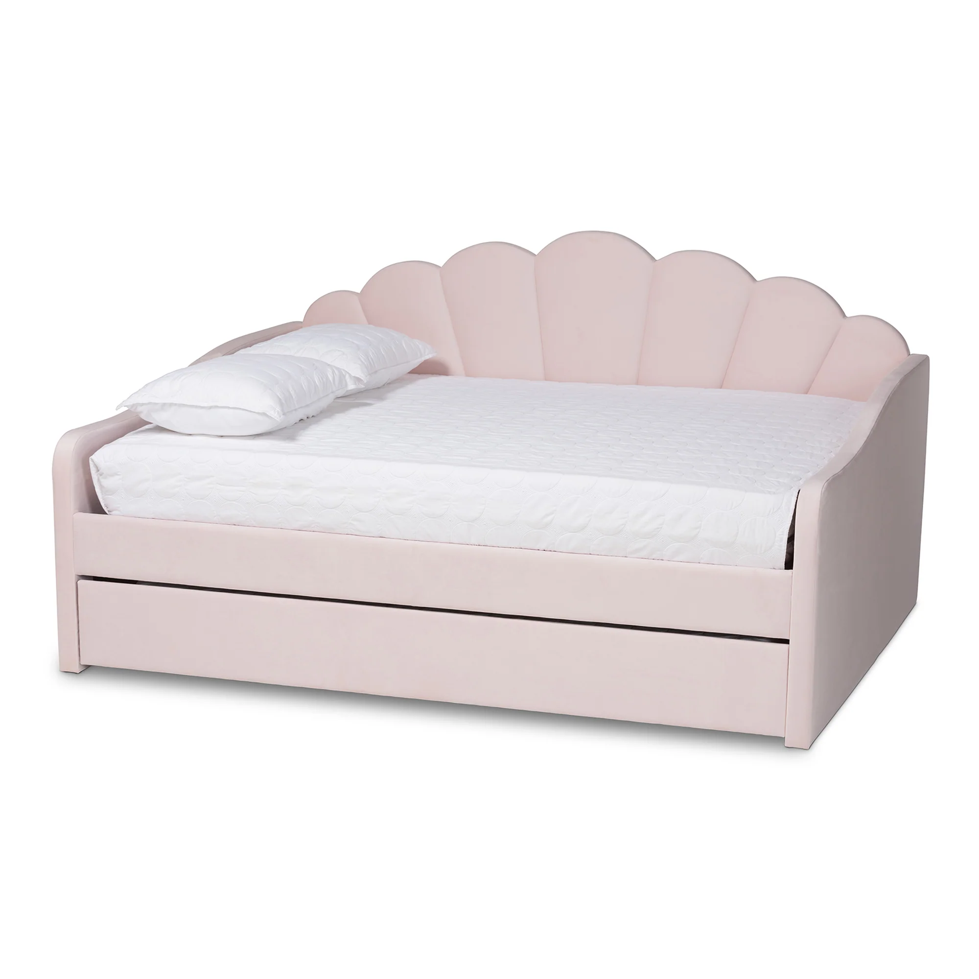 Baxton Studio Timila Modern and Contemporary Light Pink Velvet Fabric Upholstered Queen Size Daybed with Trundle - Image 2