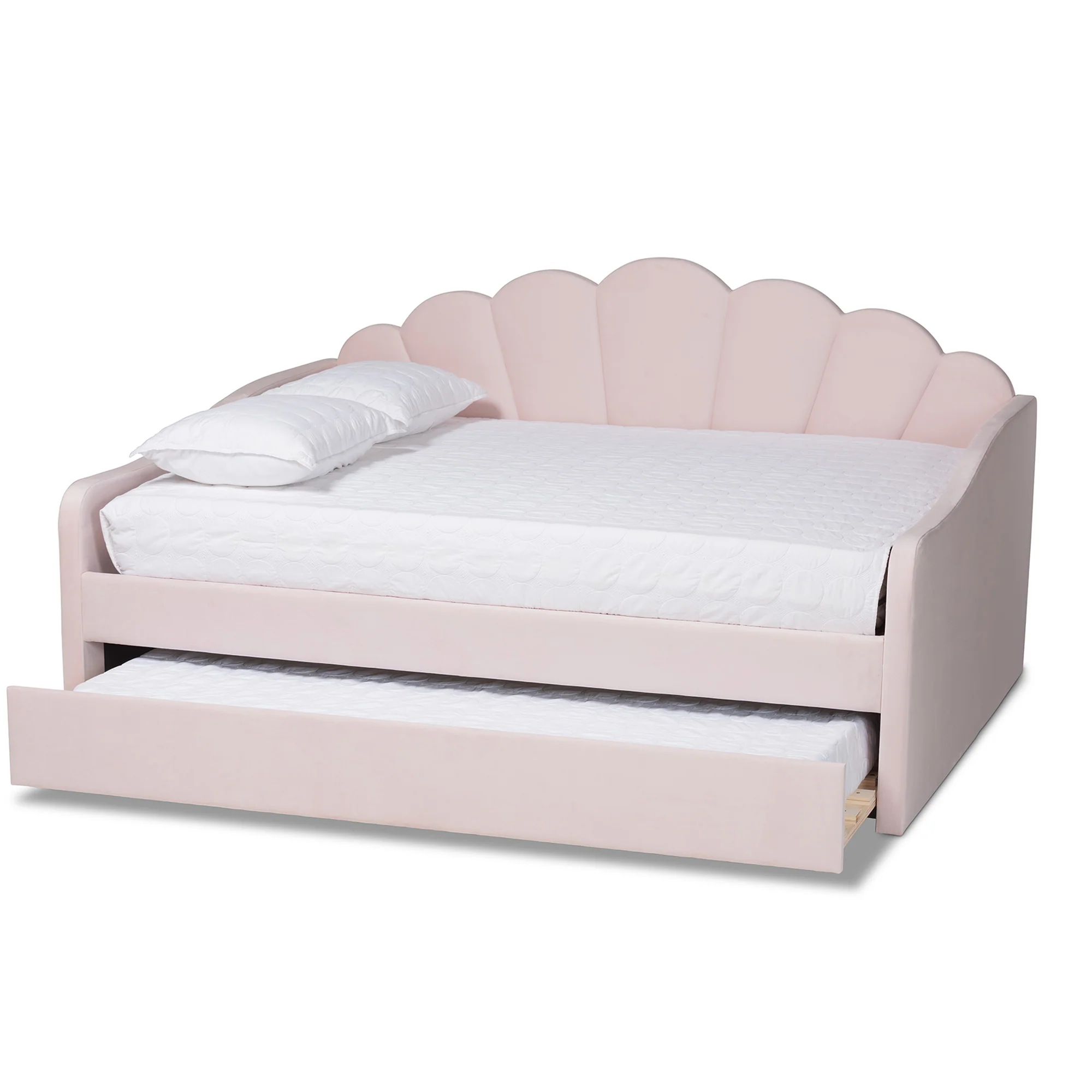 Baxton Studio Timila Modern and Contemporary Light Pink Velvet Fabric Upholstered Queen Size Daybed with Trundle - Image 3