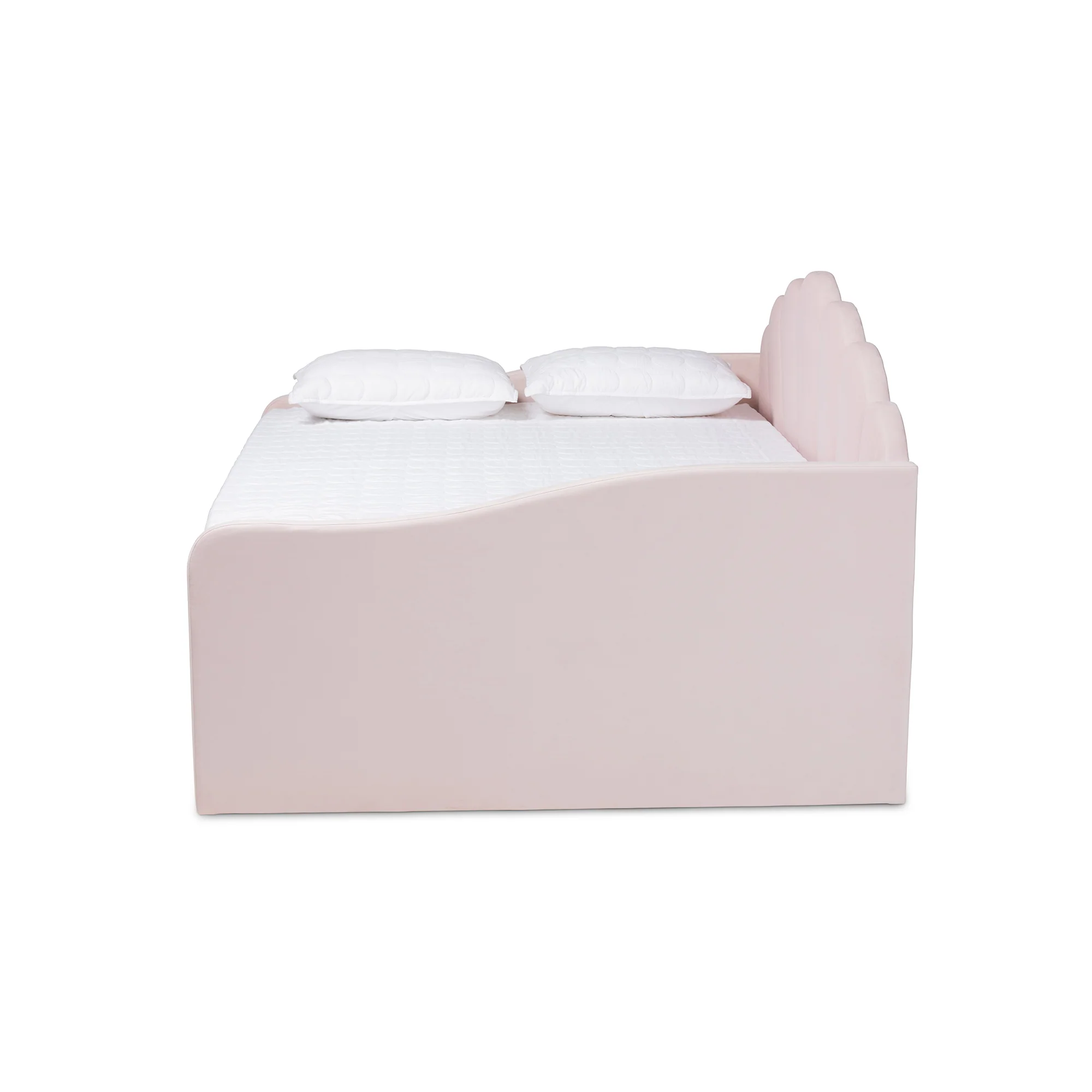 Baxton Studio Timila Modern and Contemporary Light Pink Velvet Fabric Upholstered Queen Size Daybed with Trundle - Image 4