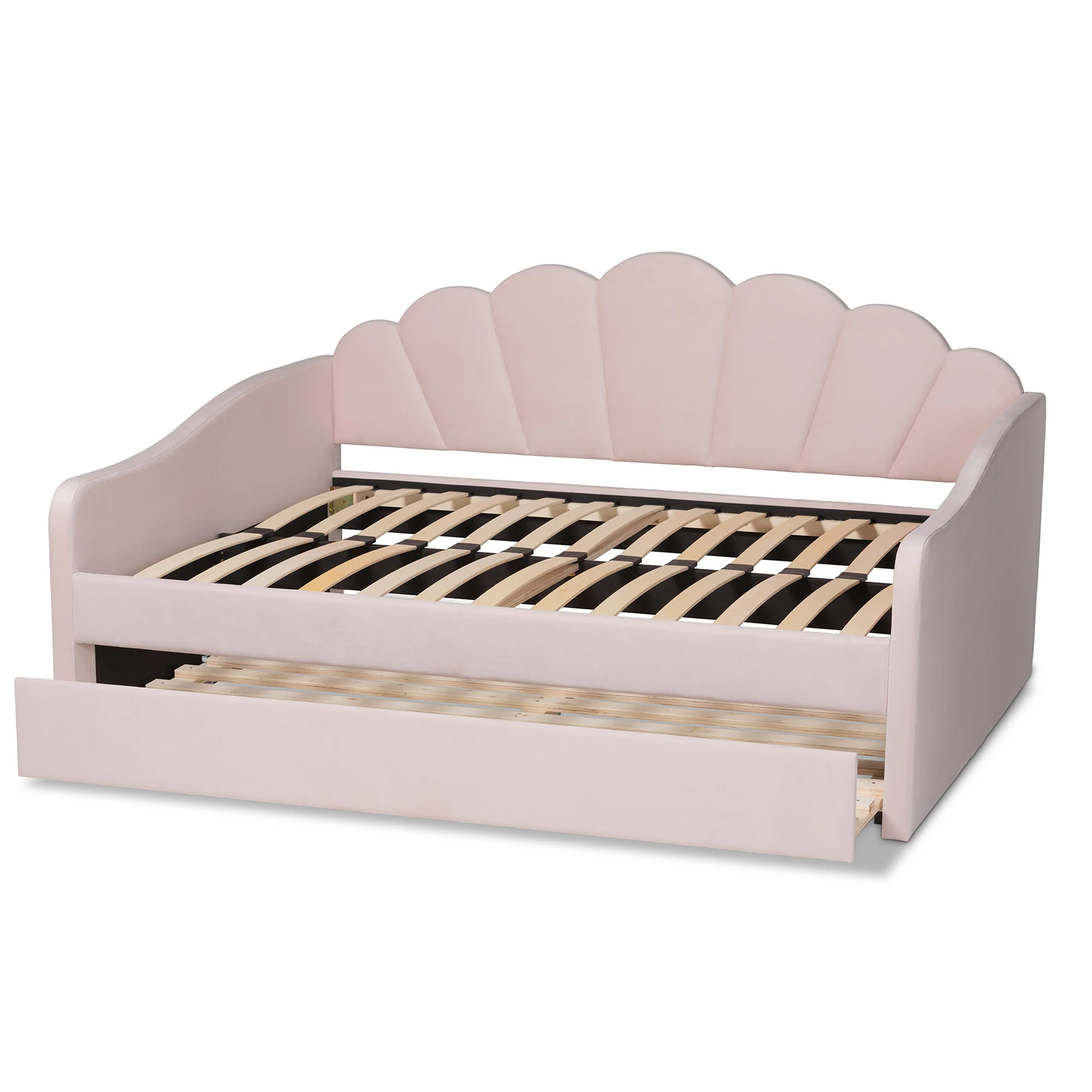 Baxton Studio Timila Modern and Contemporary Light Pink Velvet Fabric Upholstered Queen Size Daybed with Trundle - Image 7