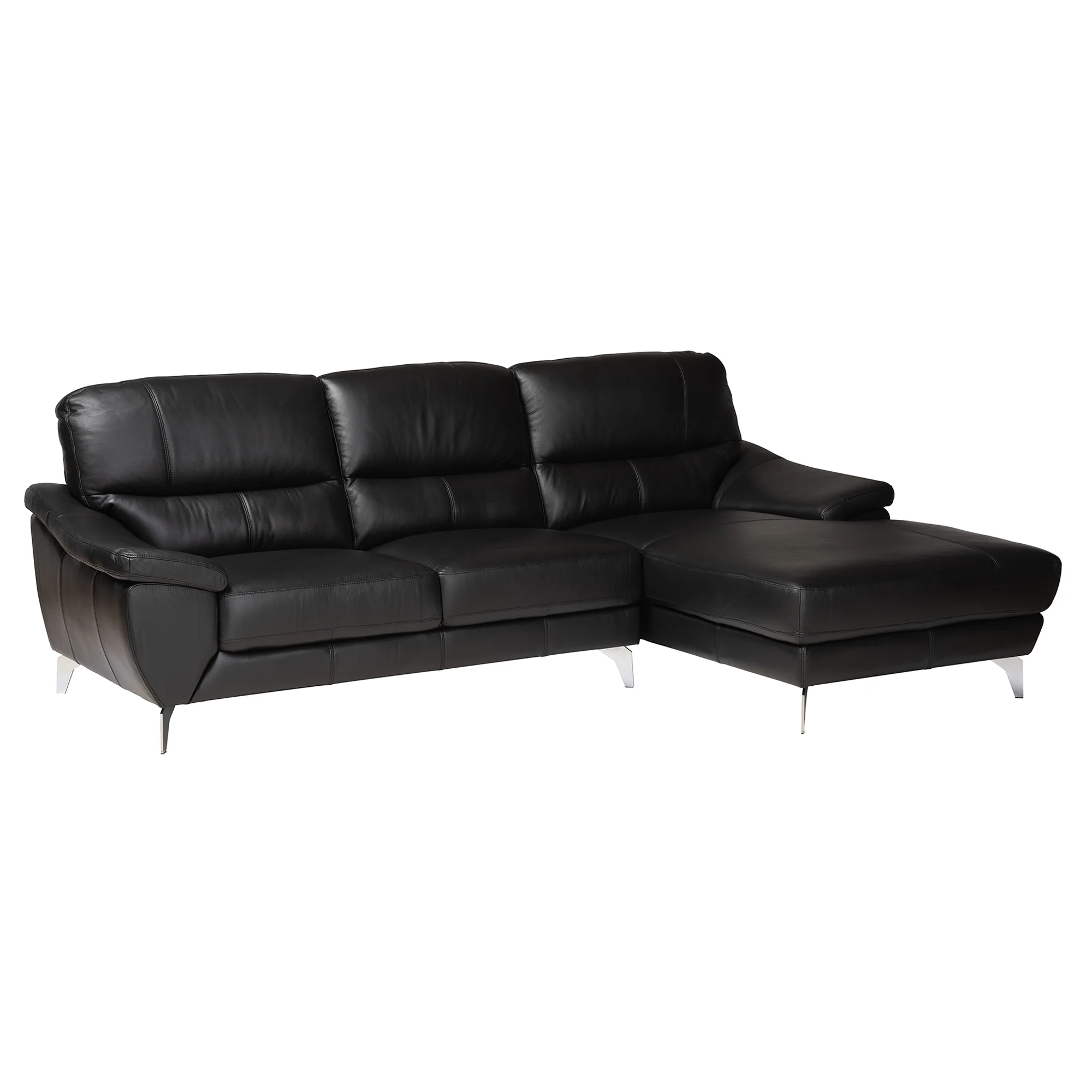 Baxton Studio Townsend Modern Black Full Leather Sectional Sofa with Right Facing Chaise - Image 2