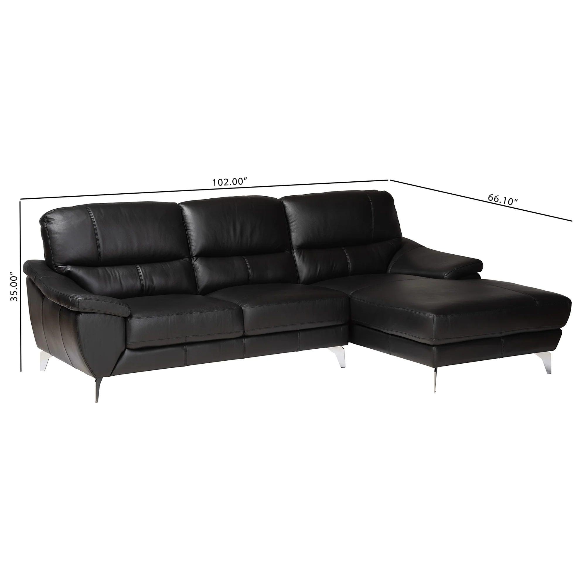 Baxton Studio Townsend Modern Black Full Leather Sectional Sofa with Right Facing Chaise - Image 7