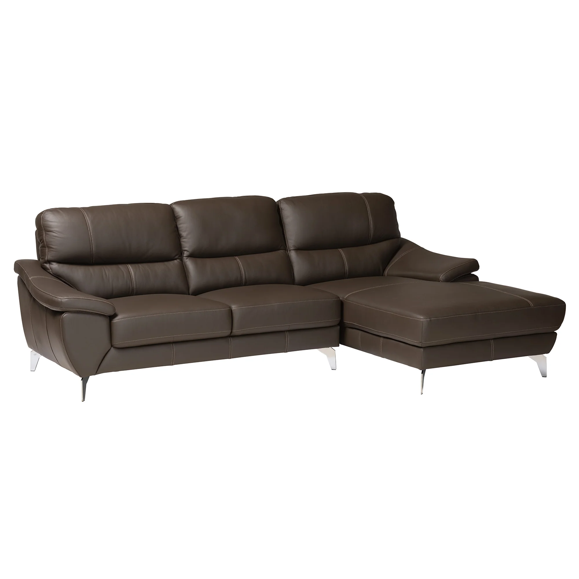 Baxton Studio Townsend Modern Brown Full Leather Sectional Sofa with Right Facing Chaise - Image 2