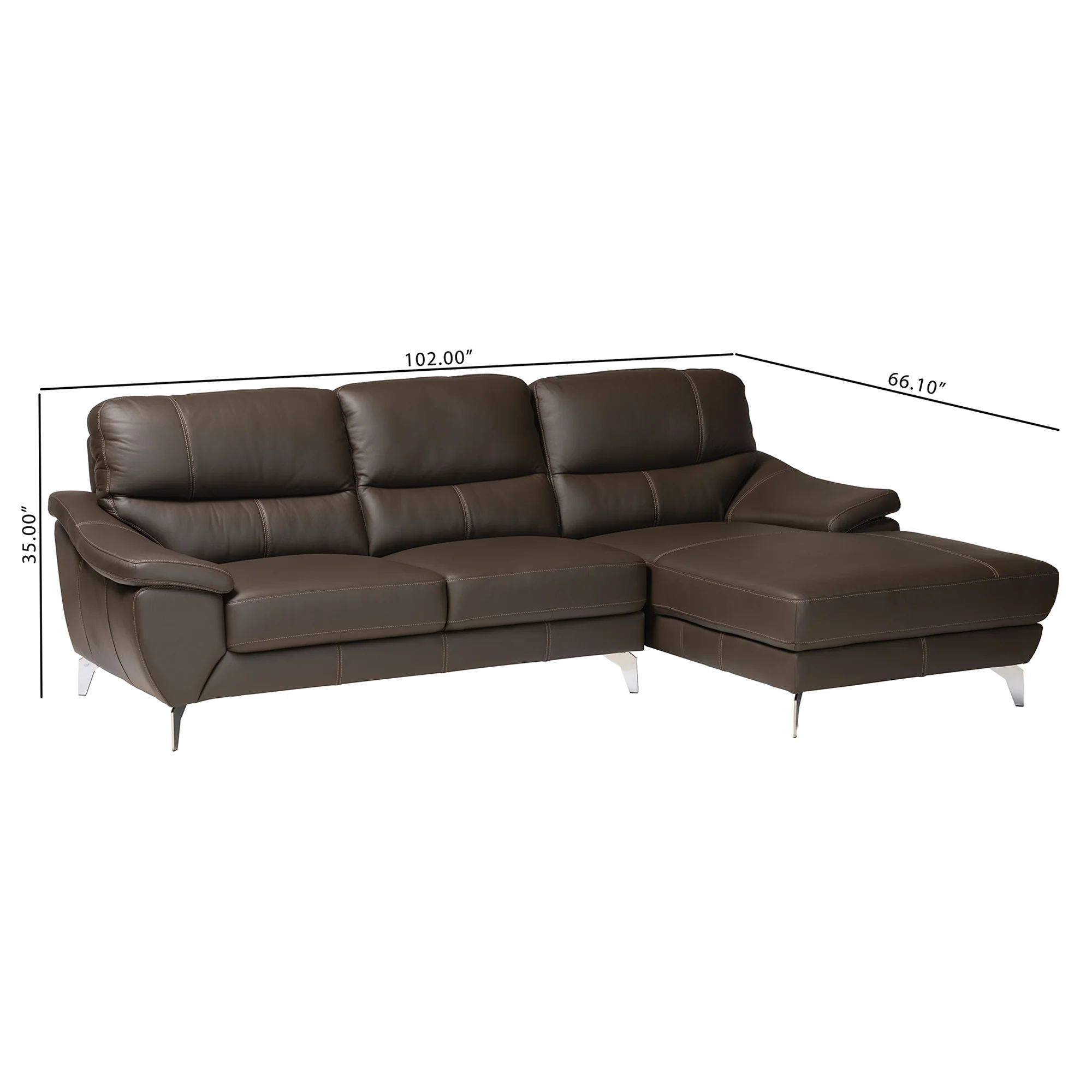 Baxton Studio Townsend Modern Brown Full Leather Sectional Sofa with Right Facing Chaise - Image 7