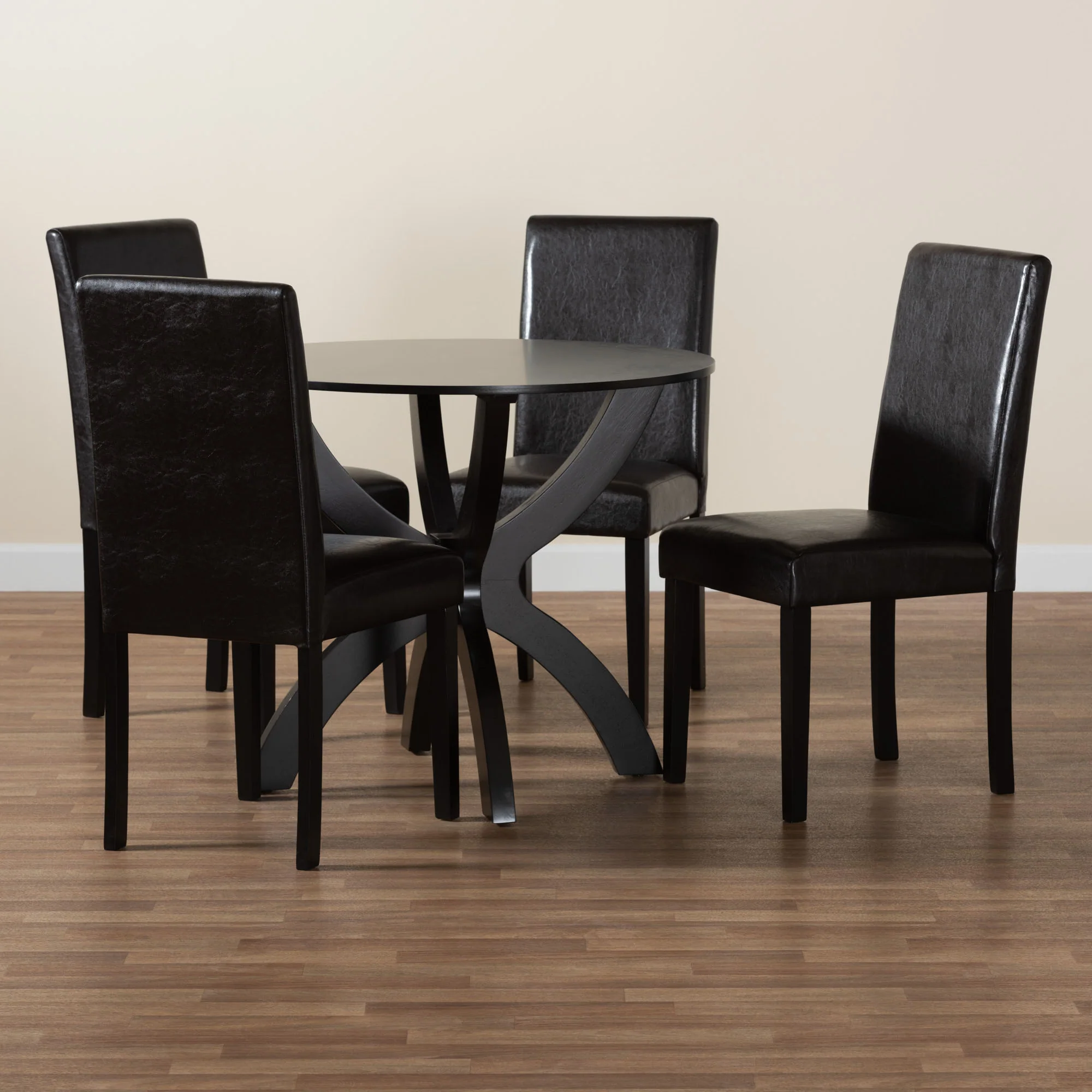 Baxton Studio Trine Modern Espresso Brown Faux Leather and Wood 5-Piece Dining Set - Image 2