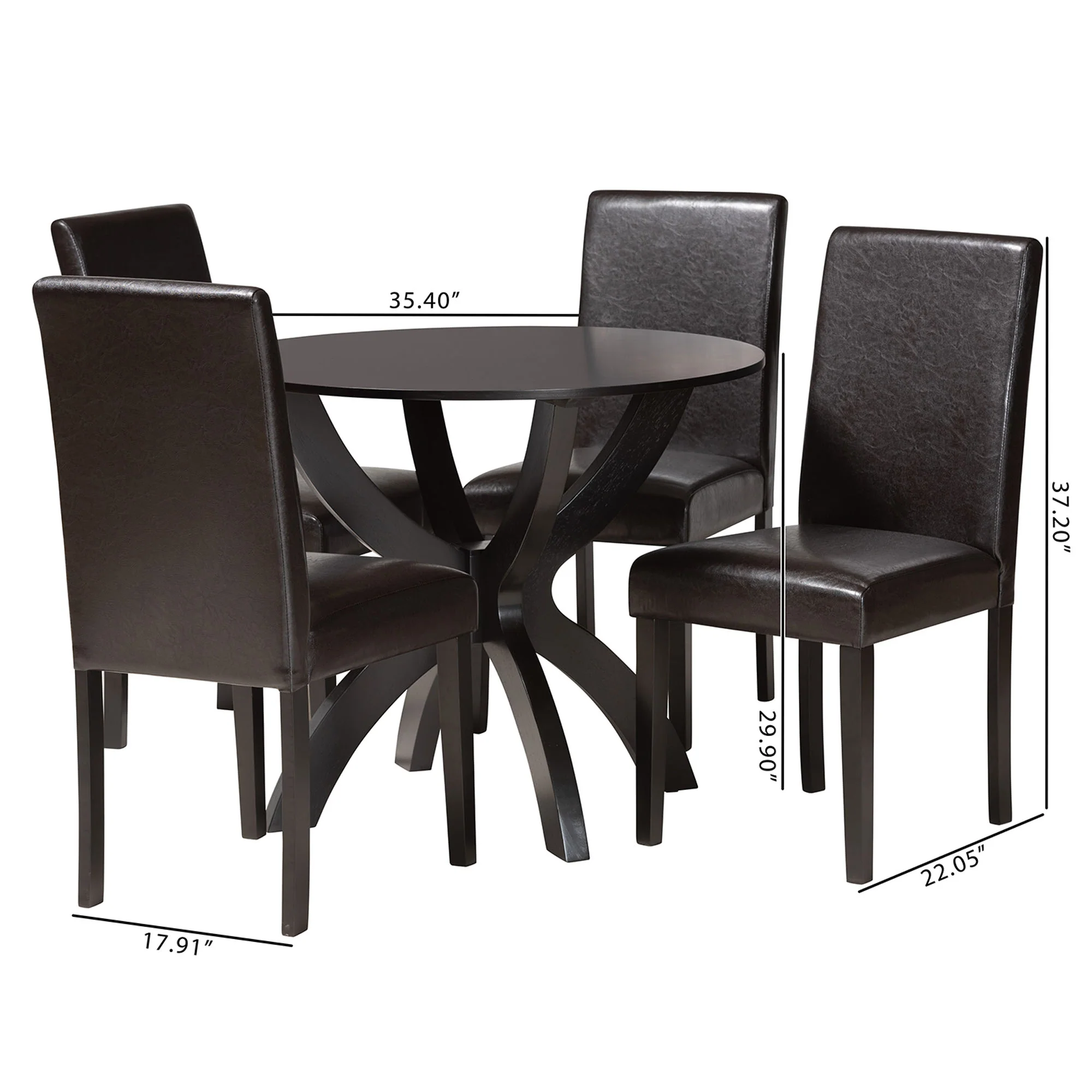 Baxton Studio Trine Modern Espresso Brown Faux Leather and Wood 5-Piece Dining Set - Image 3