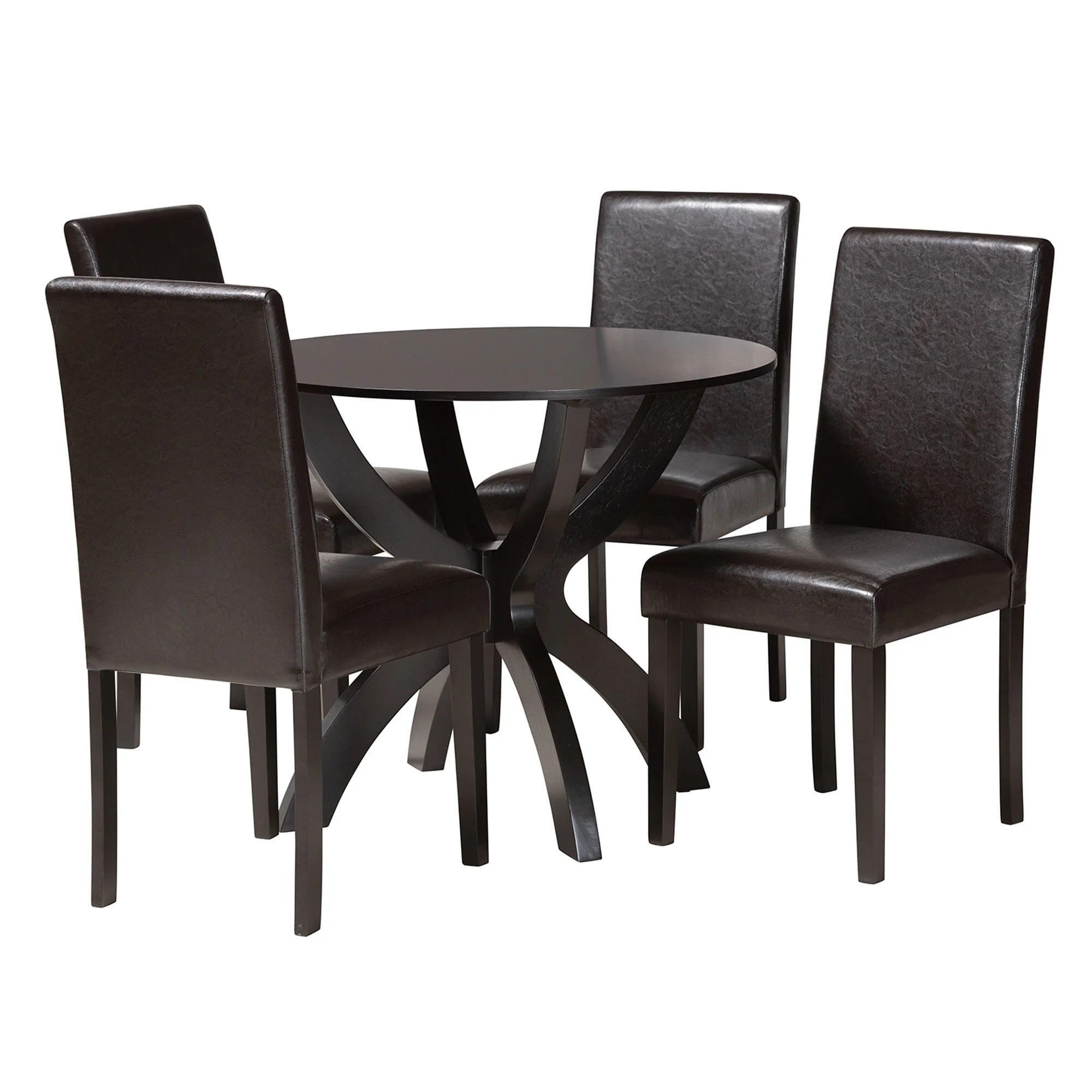 Baxton Studio Trine Modern Espresso Brown Faux Leather and Wood 5-Piece Dining Set - Image 4
