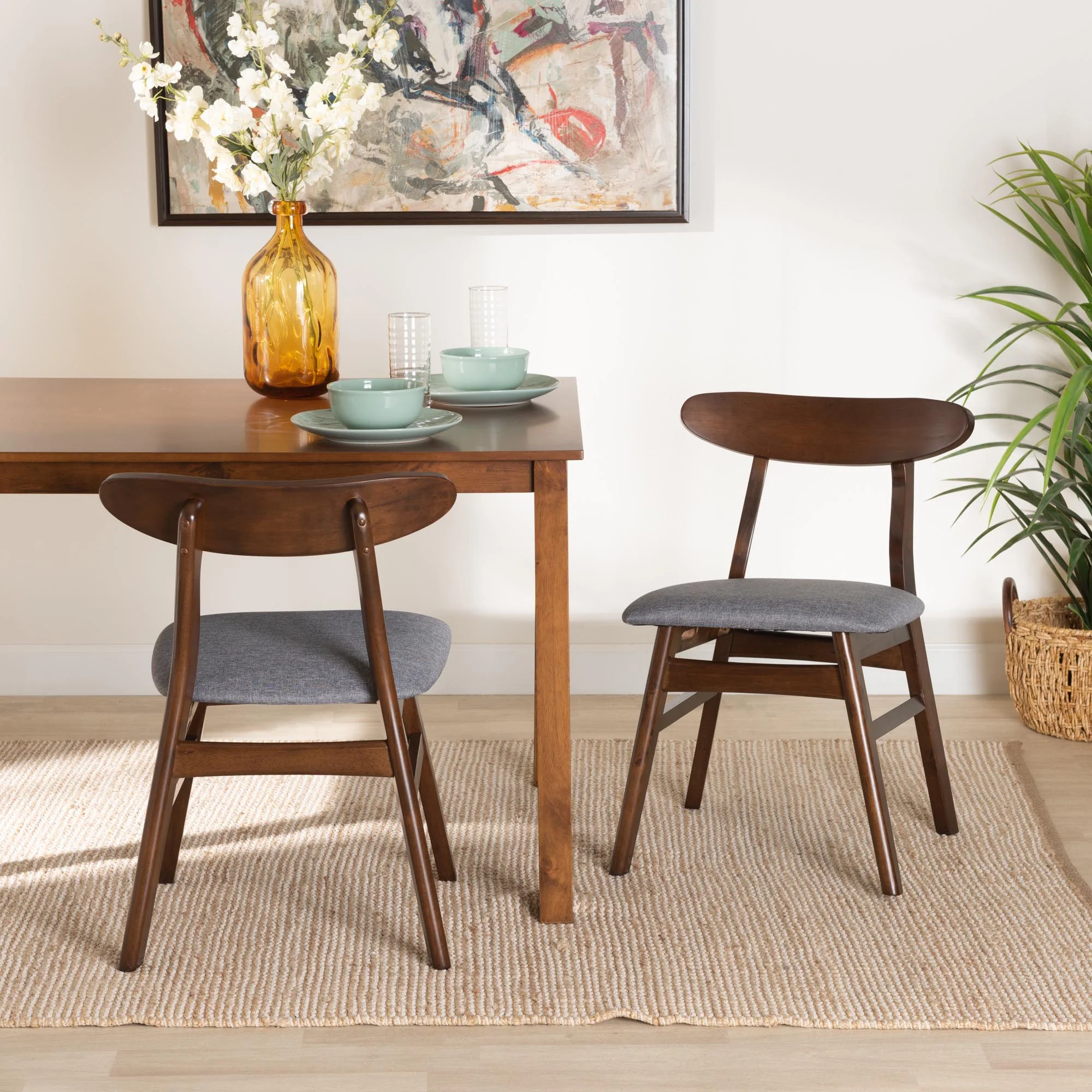 Baxton Studio Ulyana Mid-Century Grey Fabric and Natural Brown Finished Wood 2-Piece Dining Chair Set - Image 10