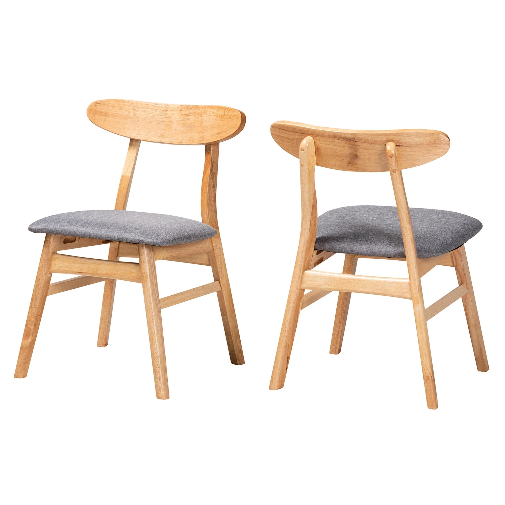 Baxton Studio Ulyana Mid-Century Grey Fabric and Natural Brown Finished Wood 2-Piece Dining Chair Set - Image 2
