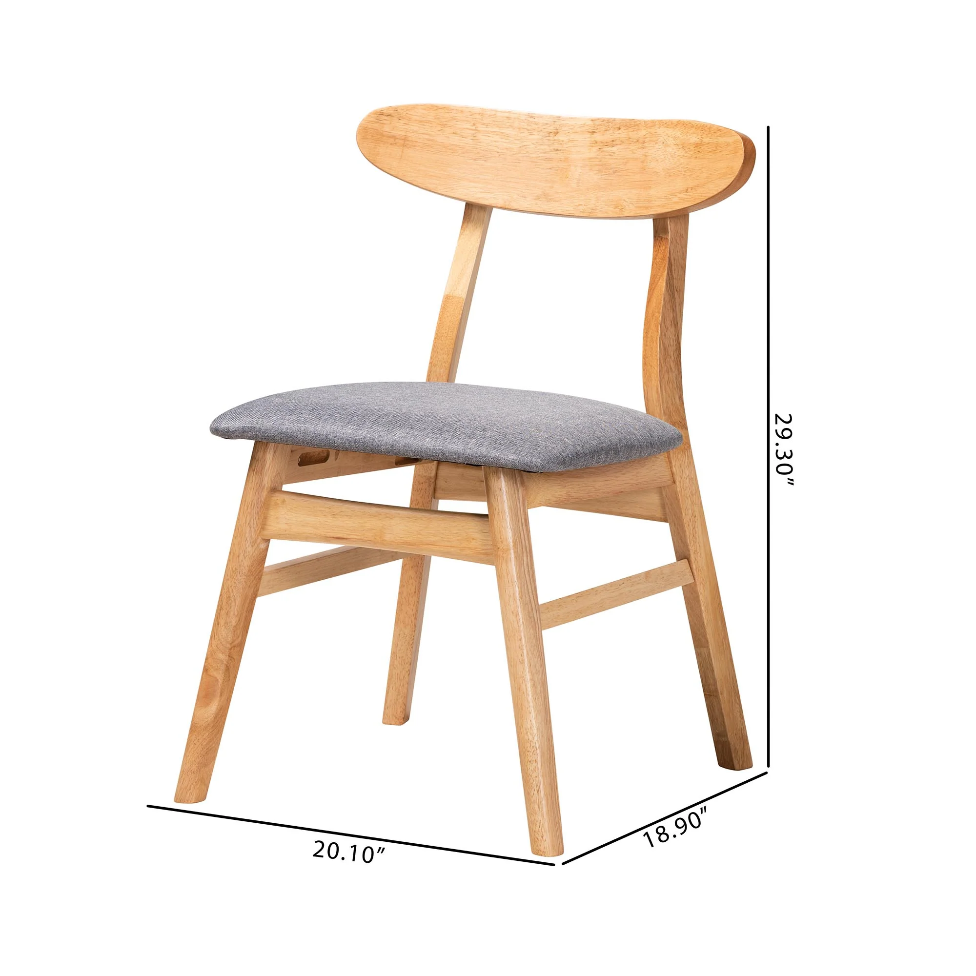 Baxton Studio Ulyana Mid-Century Grey Fabric and Natural Brown Finished Wood 2-Piece Dining Chair Set - Image 8