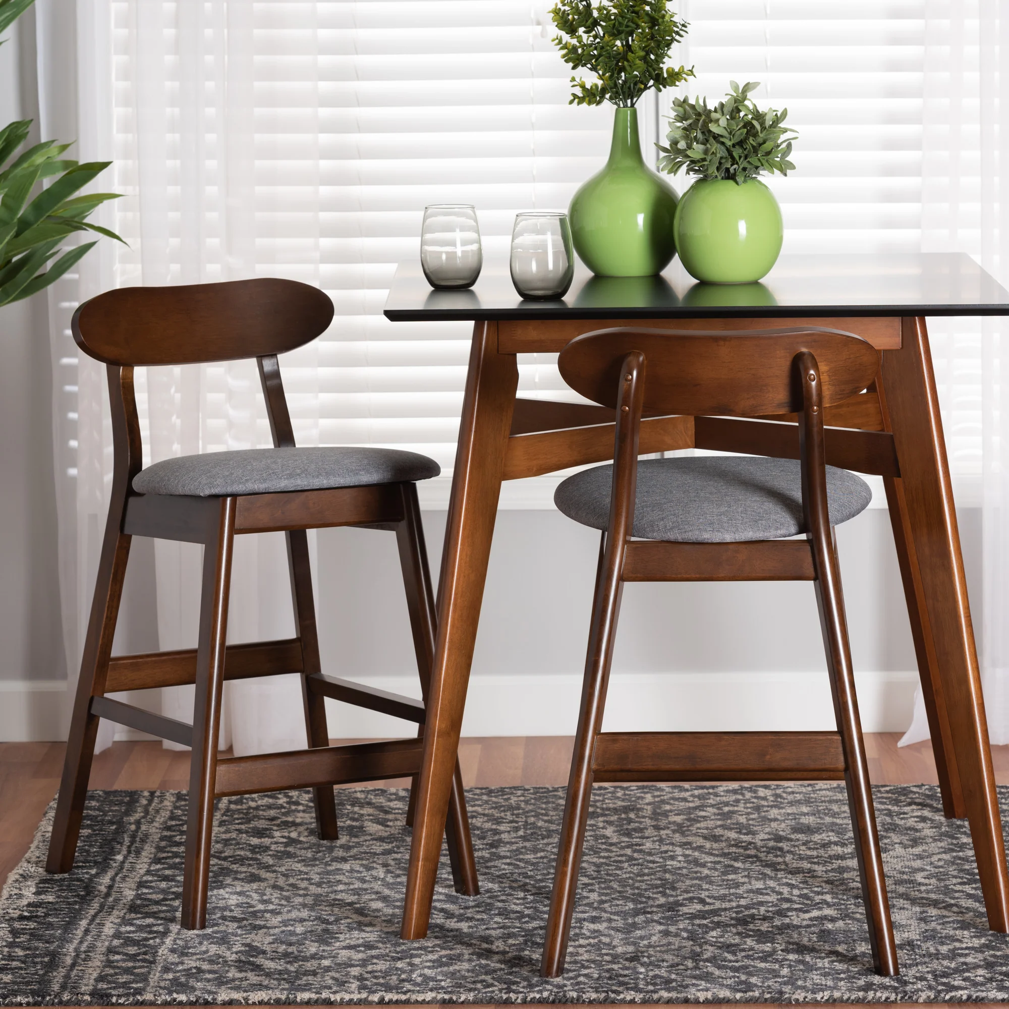 Baxton Studio Ulyana Mid-Century Modern Grey Fabric and Natural Brown Finished Wood 2-Piece Counter Stool Set - Image 10