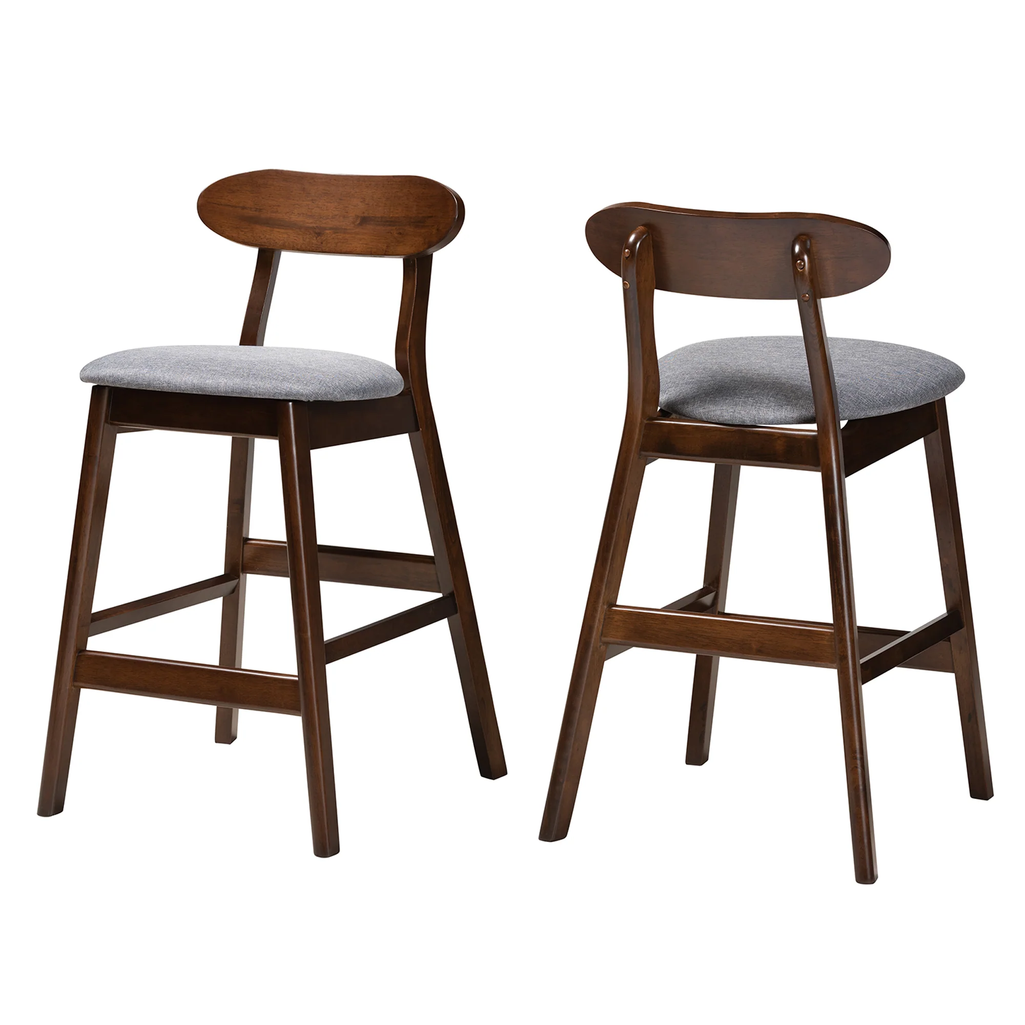 Baxton Studio Ulyana Mid-Century Modern Grey Fabric and Natural Brown Finished Wood 2-Piece Counter Stool Set - Image 11