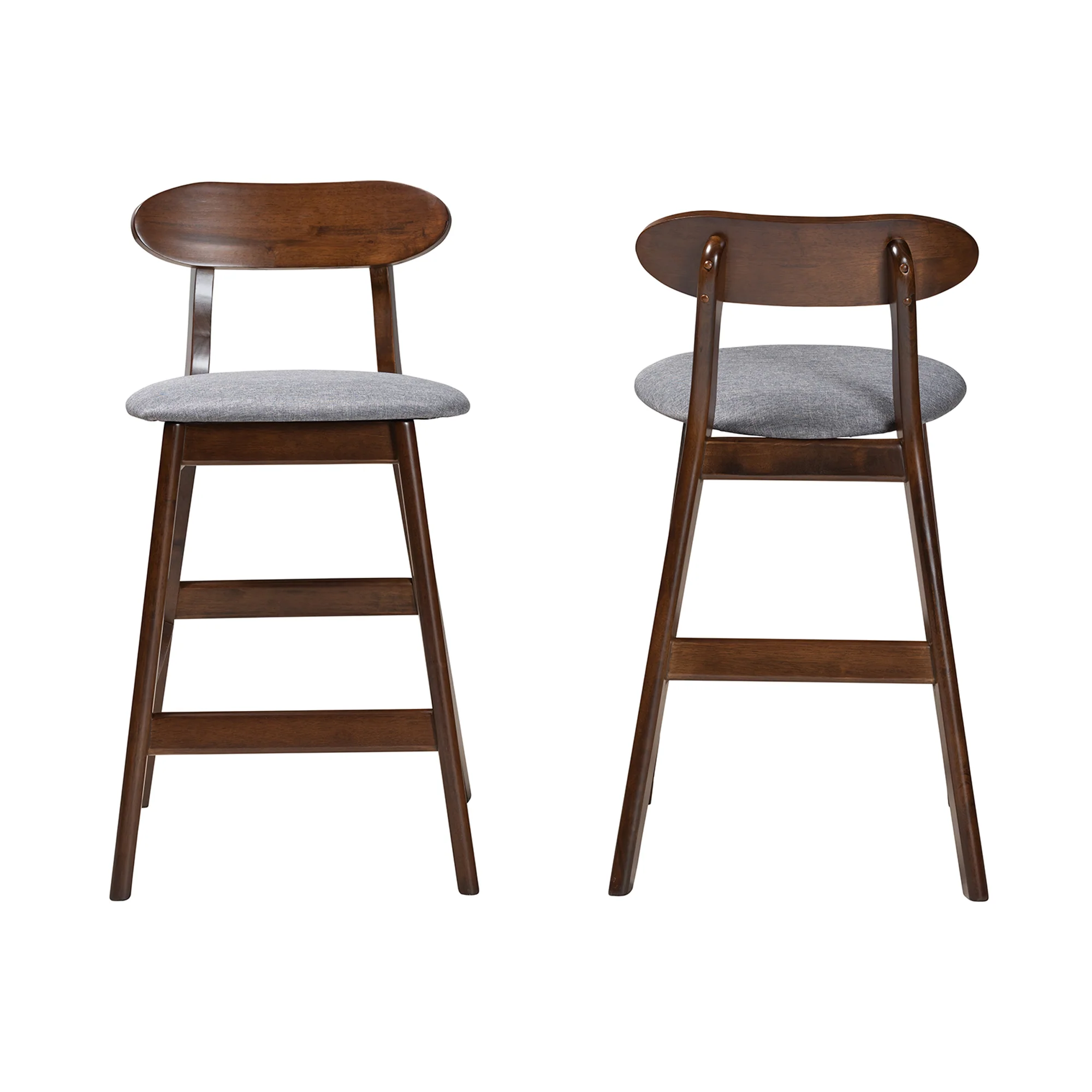 Baxton Studio Ulyana Mid-Century Modern Grey Fabric and Natural Brown Finished Wood 2-Piece Counter Stool Set - Image 12
