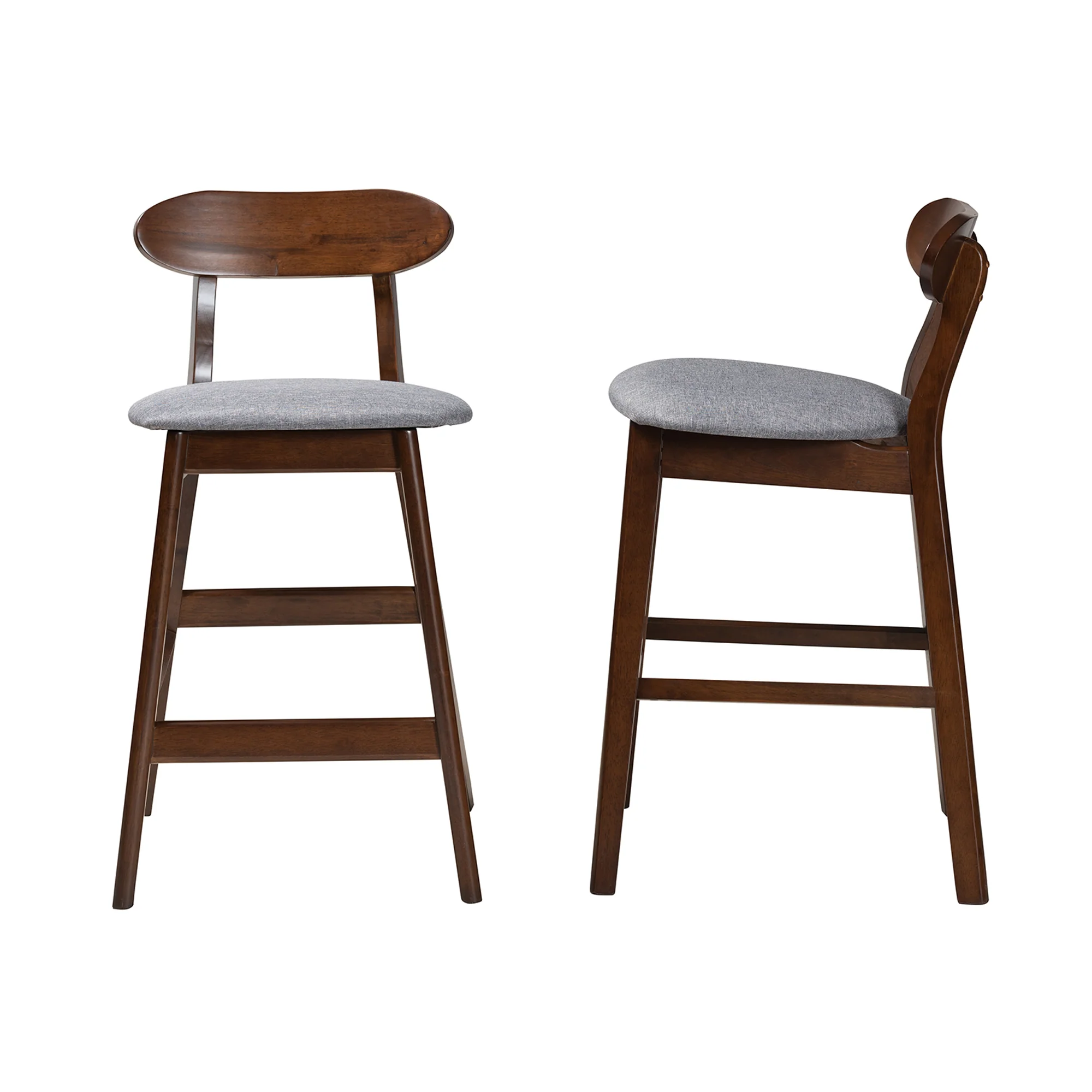 Baxton Studio Ulyana Mid-Century Modern Grey Fabric and Natural Brown Finished Wood 2-Piece Counter Stool Set - Image 13