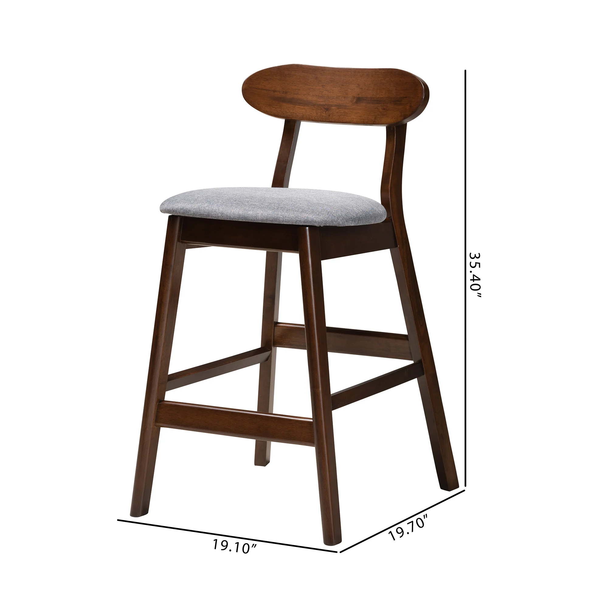 Baxton Studio Ulyana Mid-Century Modern Grey Fabric and Natural Brown Finished Wood 2-Piece Counter Stool Set - Image 17