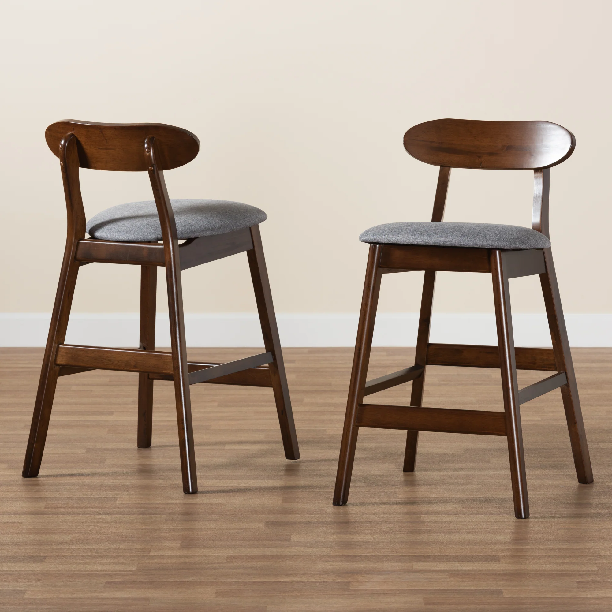 Baxton Studio Ulyana Mid-Century Modern Grey Fabric and Natural Brown Finished Wood 2-Piece Counter Stool Set - Image 18
