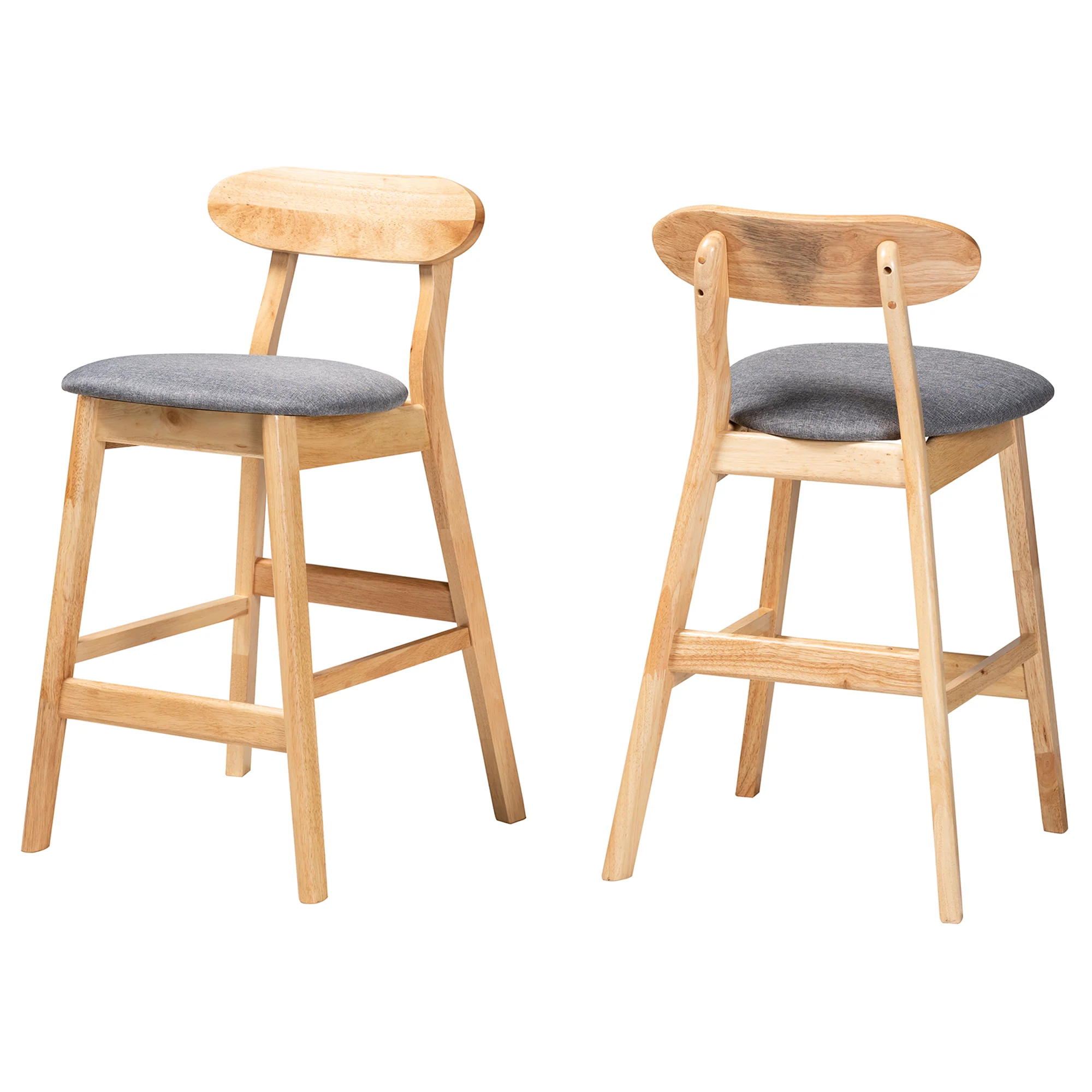 Baxton Studio Ulyana Mid-Century Modern Grey Fabric and Natural Brown Finished Wood 2-Piece Counter Stool Set - Image 2