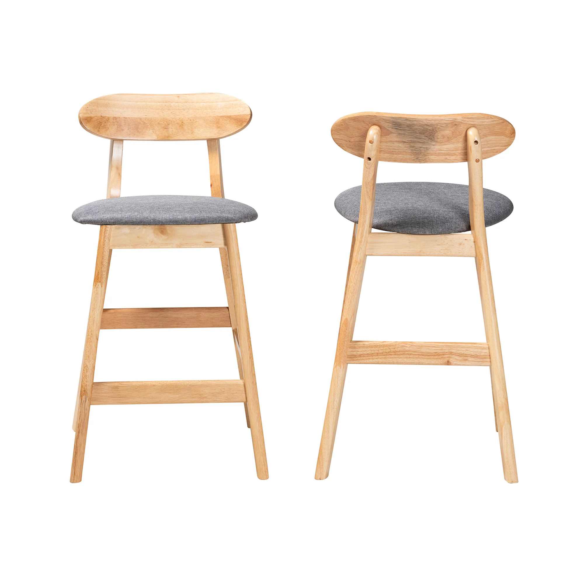 Baxton Studio Ulyana Mid-Century Modern Grey Fabric and Natural Brown Finished Wood 2-Piece Counter Stool Set - Image 3