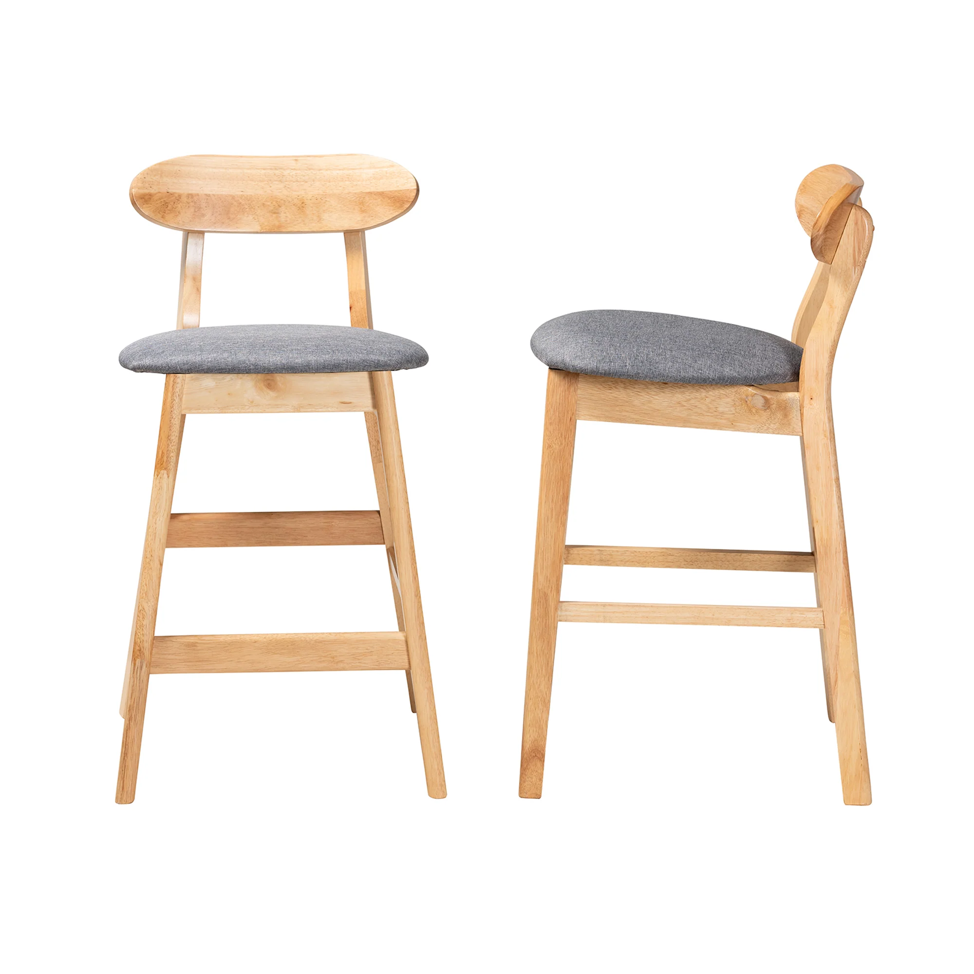 Baxton Studio Ulyana Mid-Century Modern Grey Fabric and Natural Brown Finished Wood 2-Piece Counter Stool Set - Image 4
