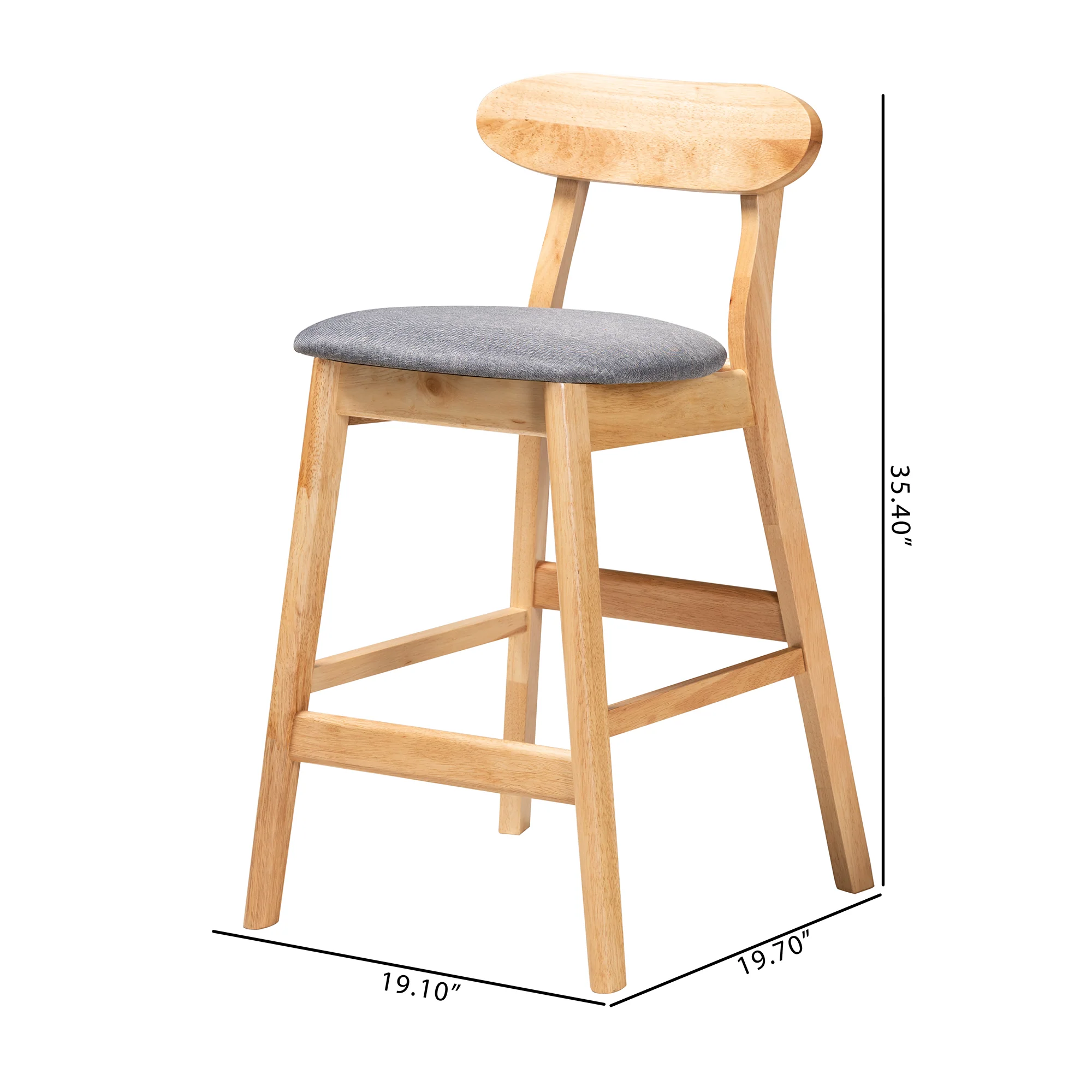 Baxton Studio Ulyana Mid-Century Modern Grey Fabric and Natural Brown Finished Wood 2-Piece Counter Stool Set - Image 8