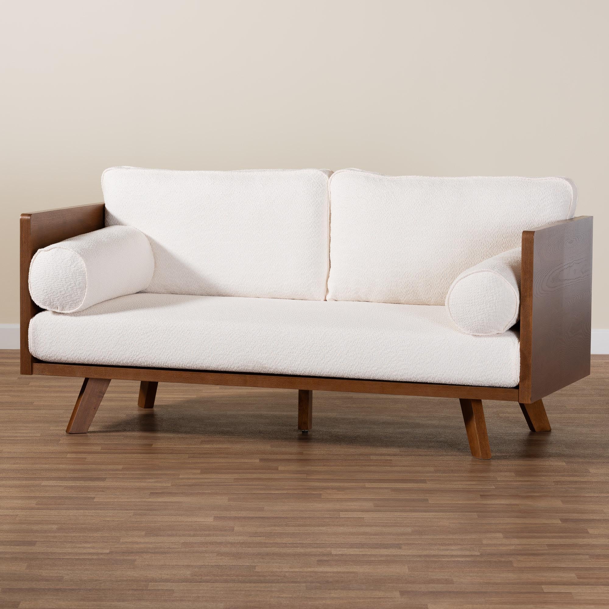 Baxton Studio Uriel Mid-Century Modern Cream Boucle Fabric Sofa - Image 3
