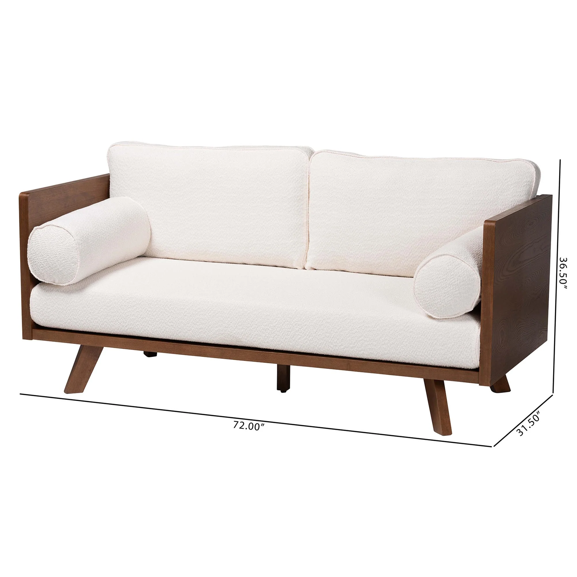 Baxton Studio Uriel Mid-Century Modern Cream Boucle Fabric Sofa - Image 4