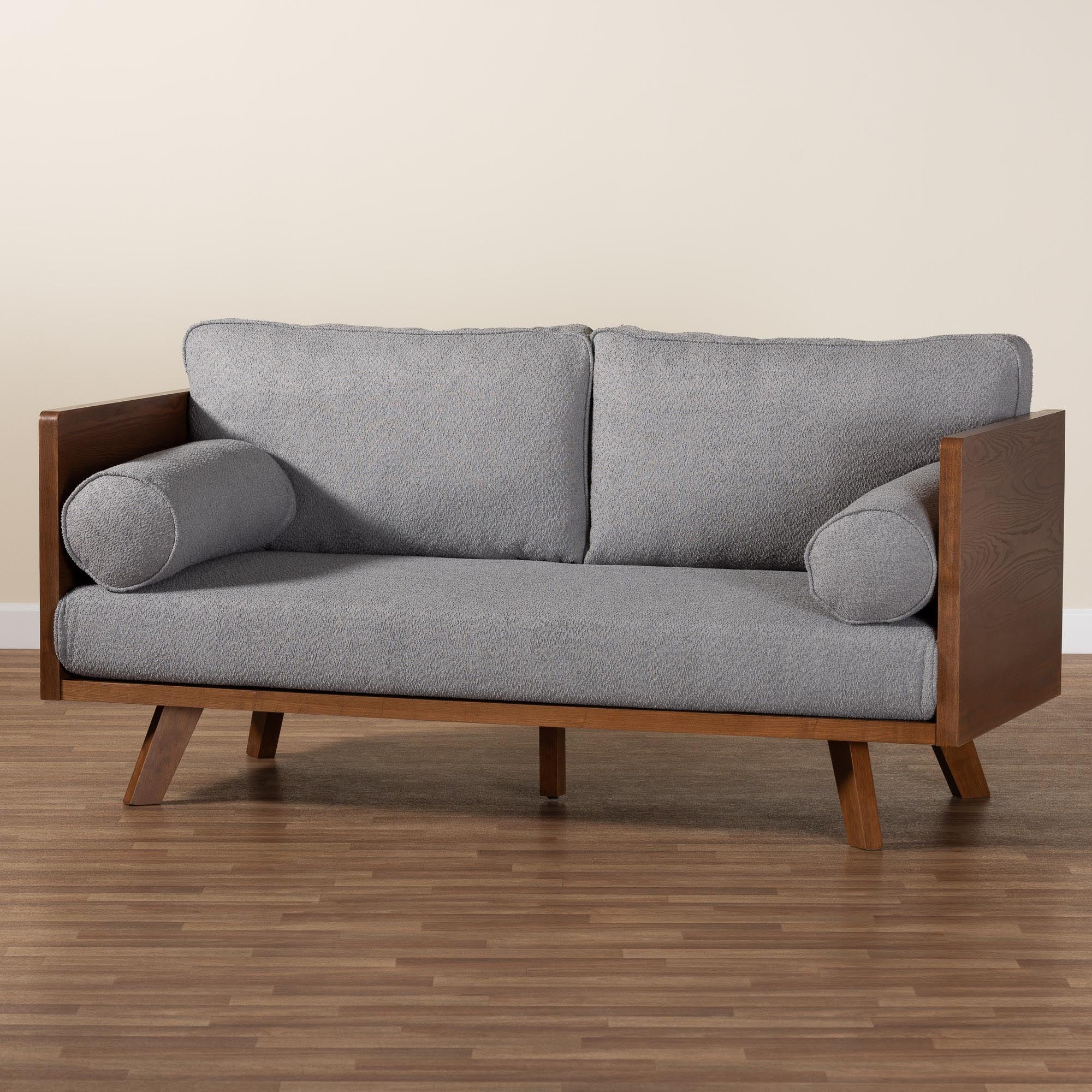 Baxton Studio Uriel Mid-Century Modern Grey Boucle Fabric Sofa - Image 3