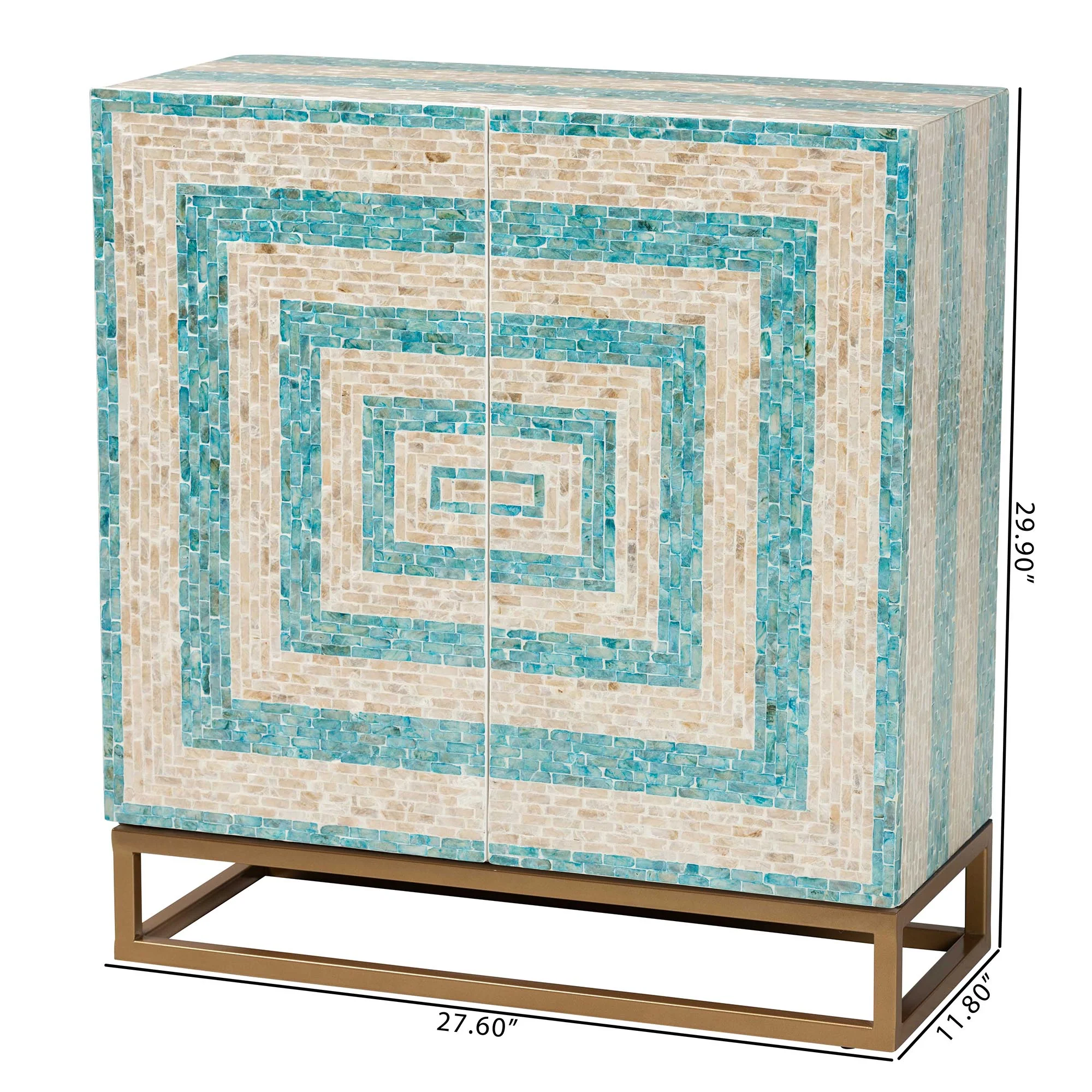 Baxton Studio Utari Modern Bohemian Two-Tone Beige and Blue Mother of Pearl and Gold Metal Storage Cabinet - Image 3