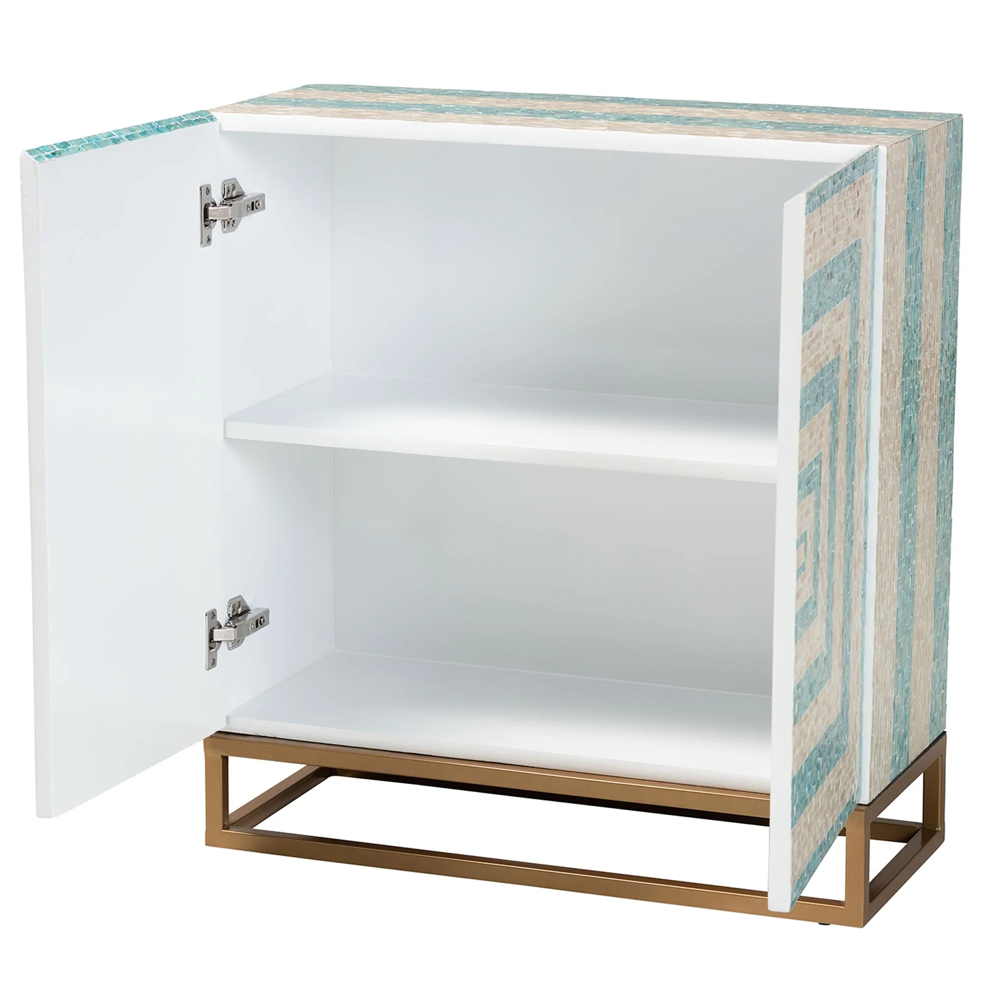 Baxton Studio Utari Modern Bohemian Two-Tone Beige and Blue Mother of Pearl and Gold Metal Storage Cabinet - Image 5