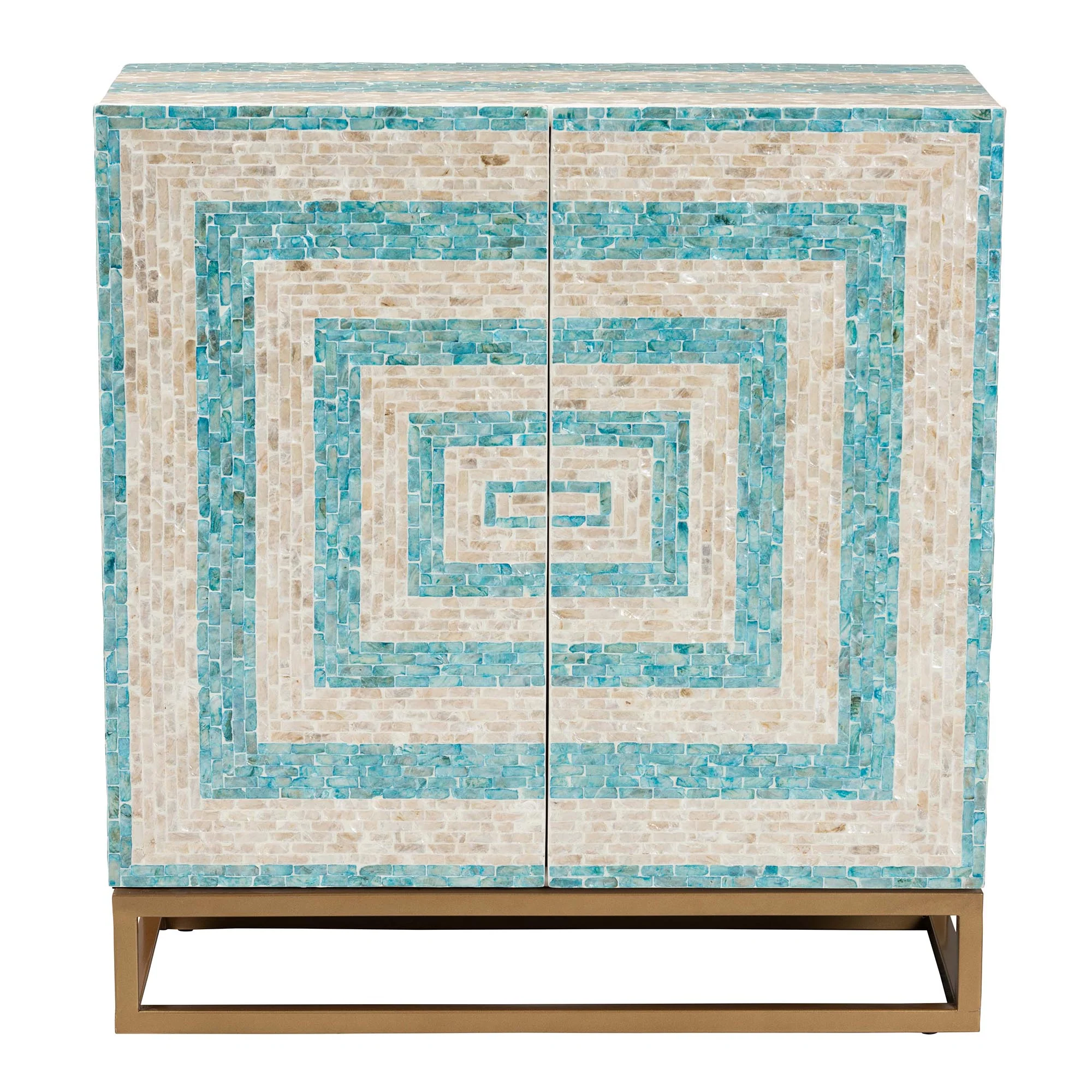 Baxton Studio Utari Modern Bohemian Two-Tone Beige and Blue Mother of Pearl and Gold Metal Storage Cabinet - Image 6