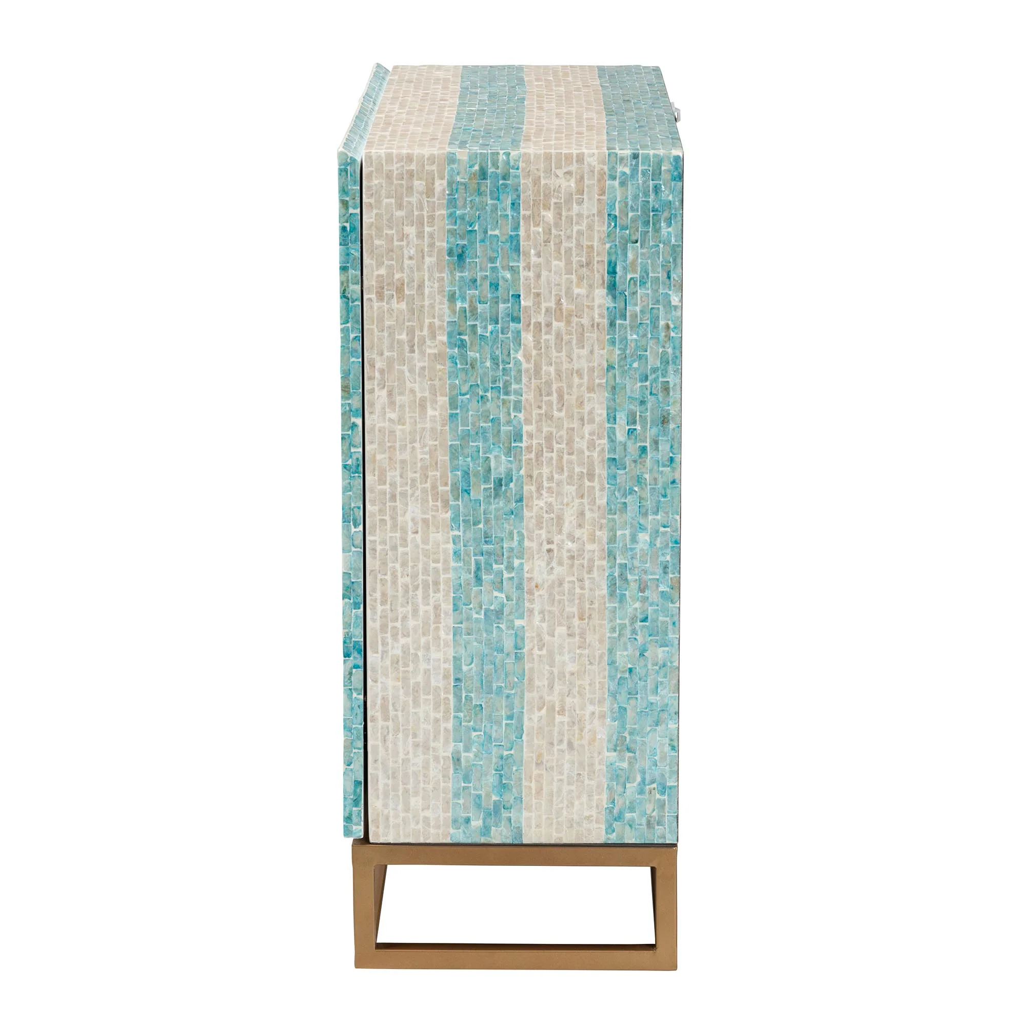 Baxton Studio Utari Modern Bohemian Two-Tone Beige and Blue Mother of Pearl and Gold Metal Storage Cabinet - Image 7