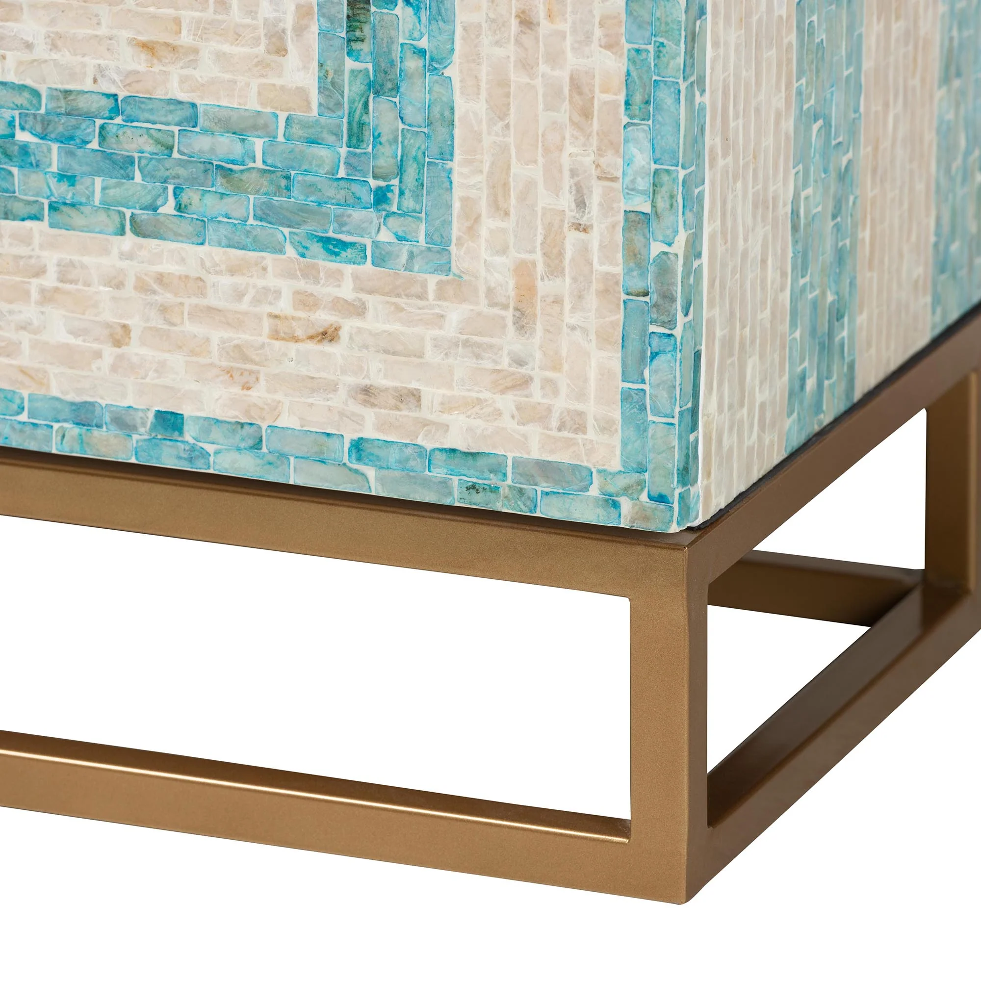 Baxton Studio Utari Modern Bohemian Two-Tone Beige and Blue Mother of Pearl and Gold Metal Storage Cabinet - Image 8