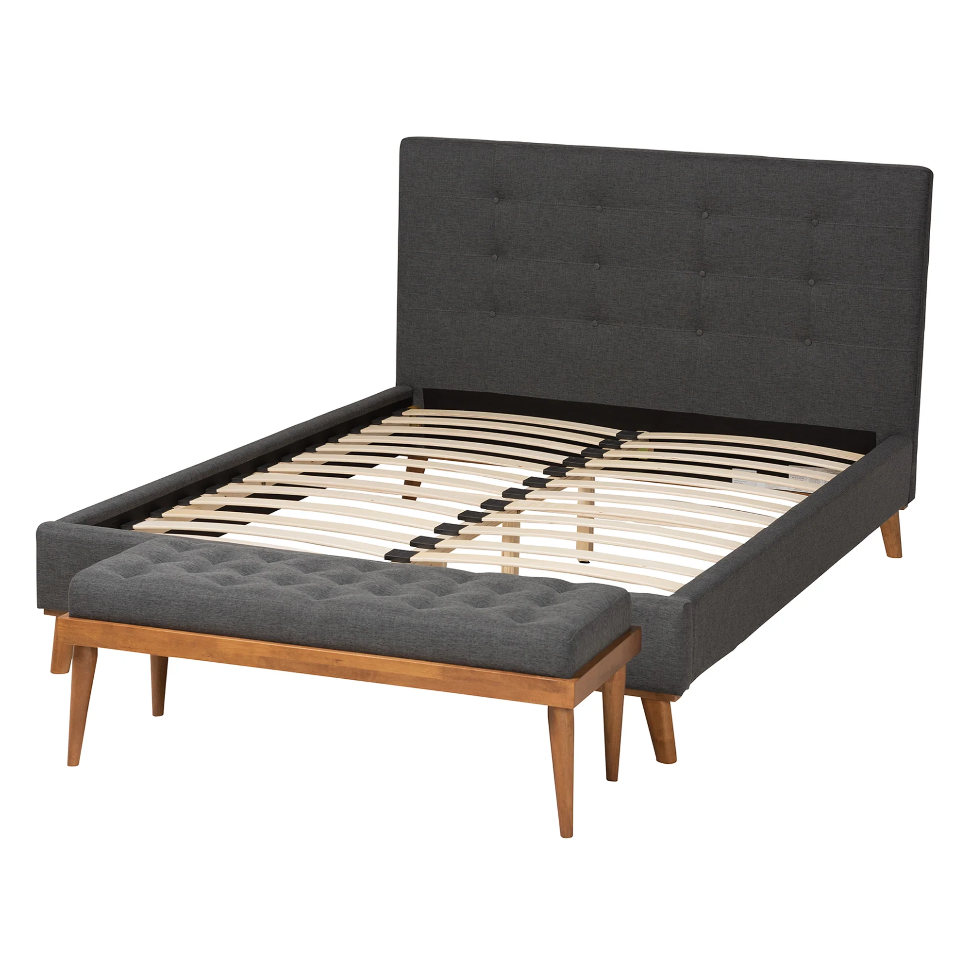 Baxton Studio Valencia Mid-Century Modern Dark Grey Fabric Upholstered Full Size 2-Piece Bedroom Set - Image 3