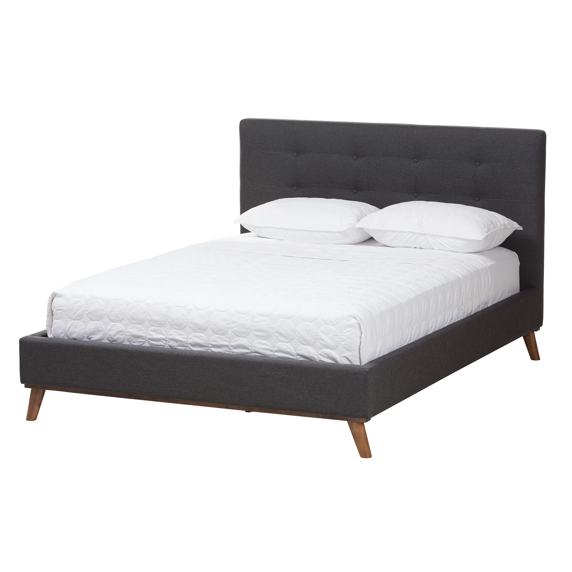 Baxton Studio Valencia Mid-Century Modern Dark Grey Fabric Upholstered Full Size 2-Piece Bedroom Set - Image 4