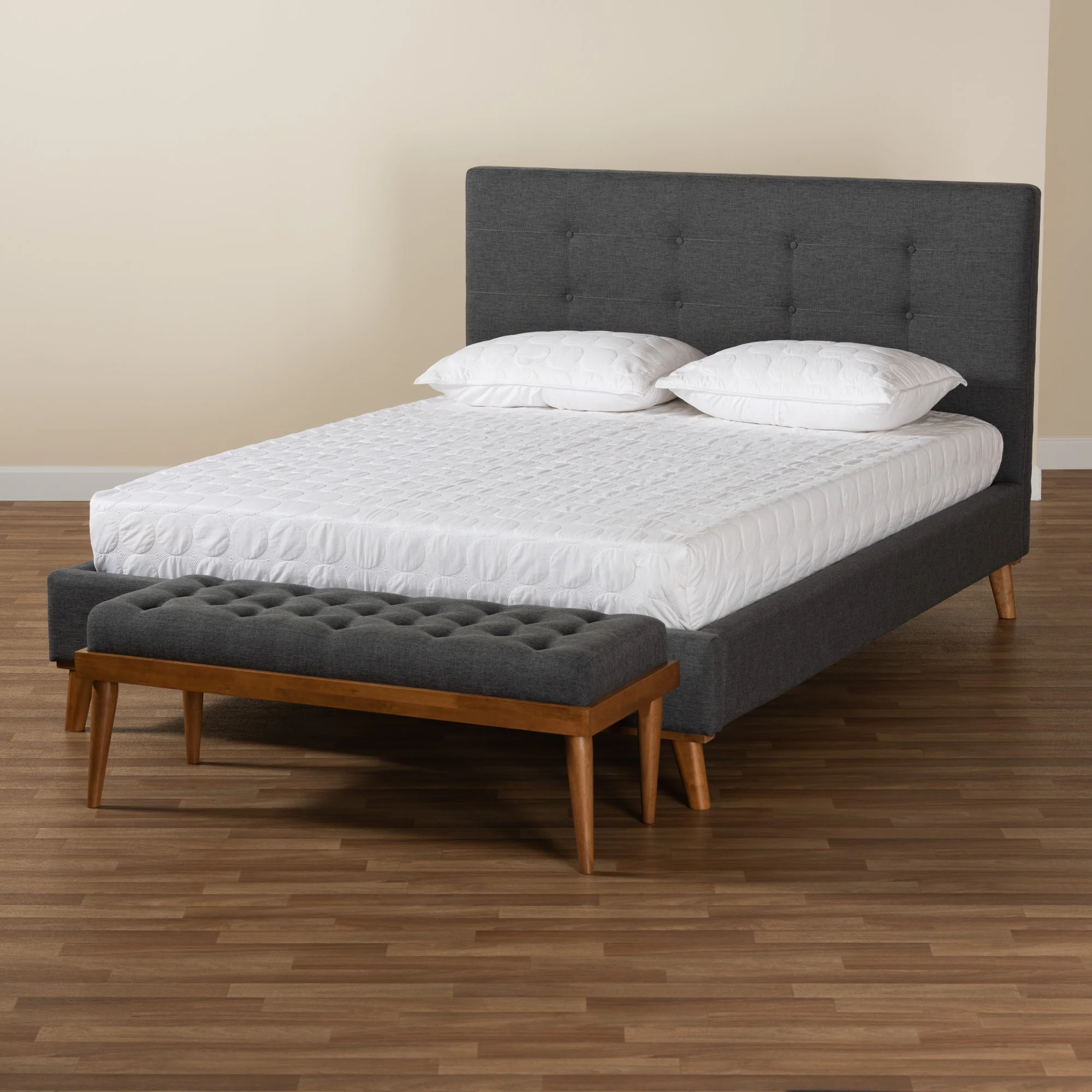 Baxton Studio Valencia Mid-Century Modern Dark Grey Fabric Upholstered Full Size 2-Piece Bedroom Set - Image 9