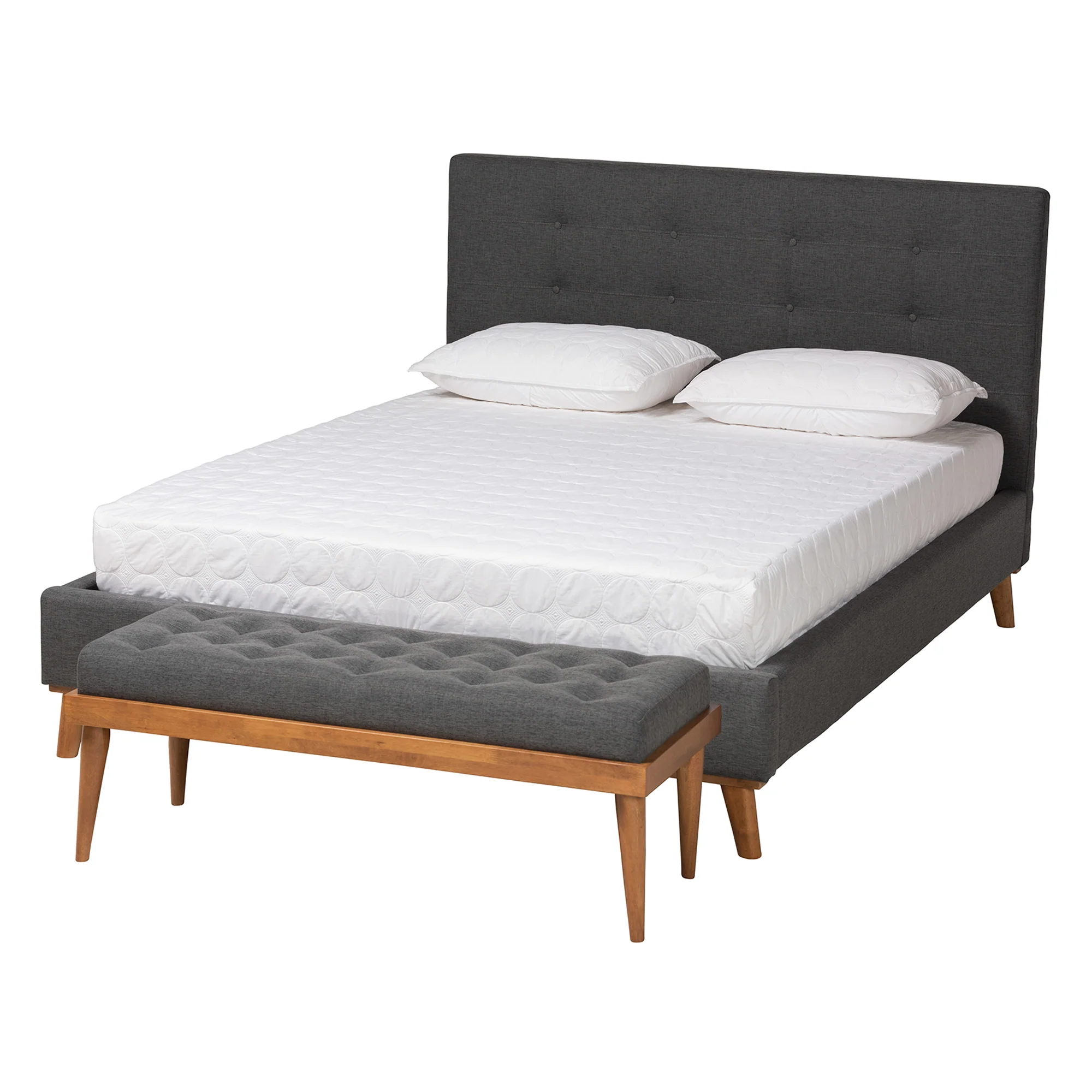 Baxton Studio Valencia Mid-Century Modern Dark Grey Fabric Upholstered King Size 2-Piece Bedroom Set - Image 2