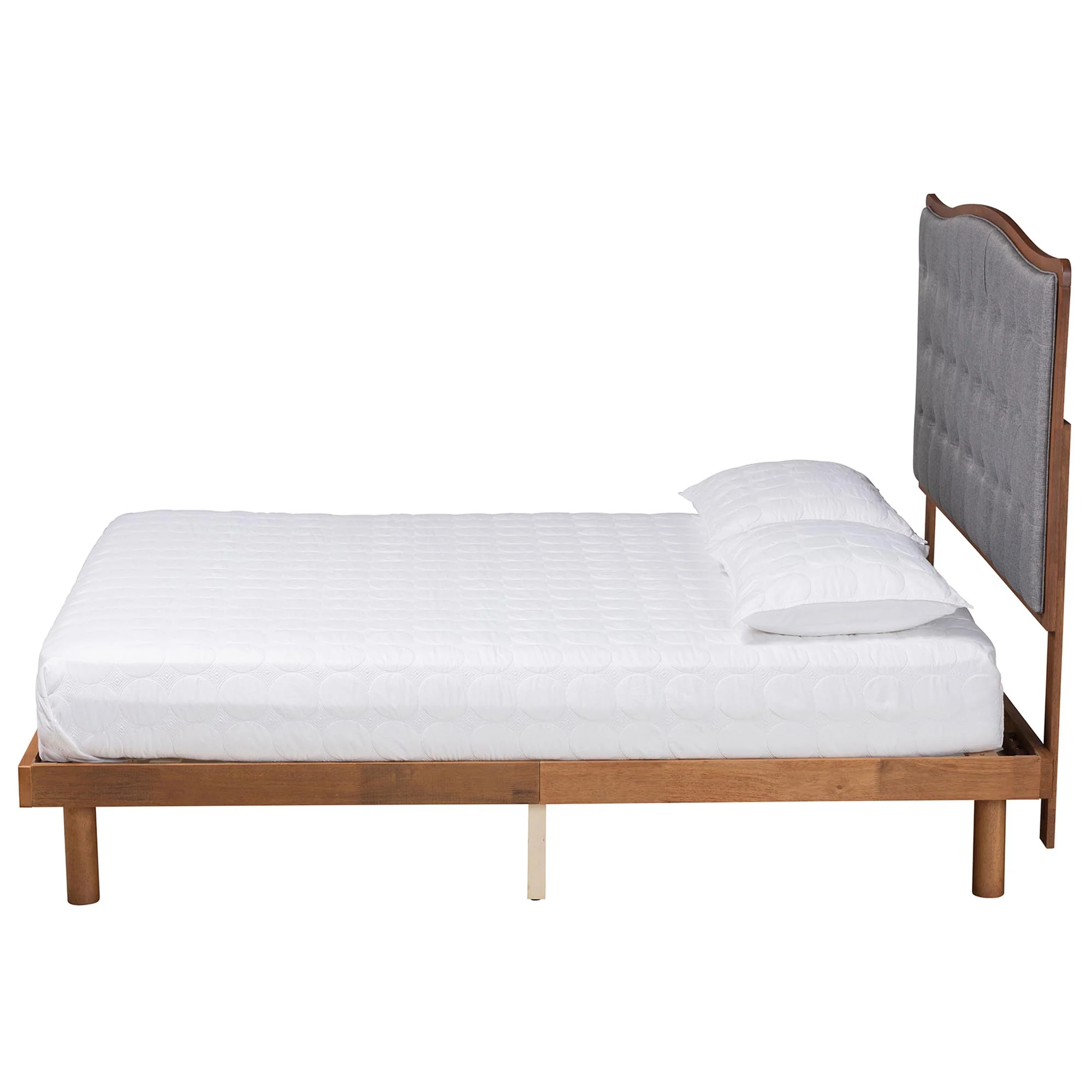 Baxton Studio Valonia Classic and Traditional Grey Fabric and Walnut Brown Finished Wood King Size Platform Bed - Image 3