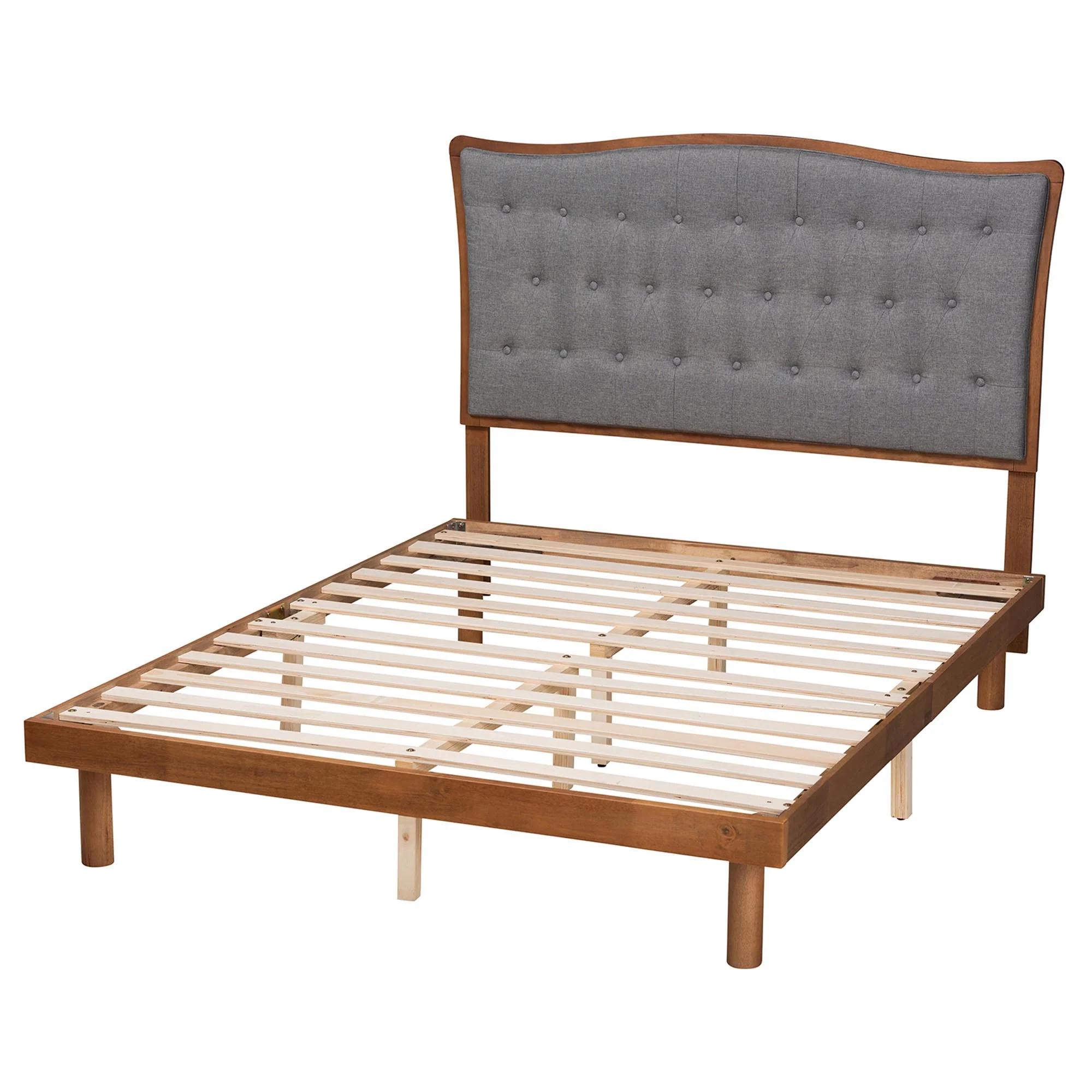 Baxton Studio Valonia Classic and Traditional Grey Fabric and Walnut Brown Finished Wood Queen Size Platform Bed - Image 4