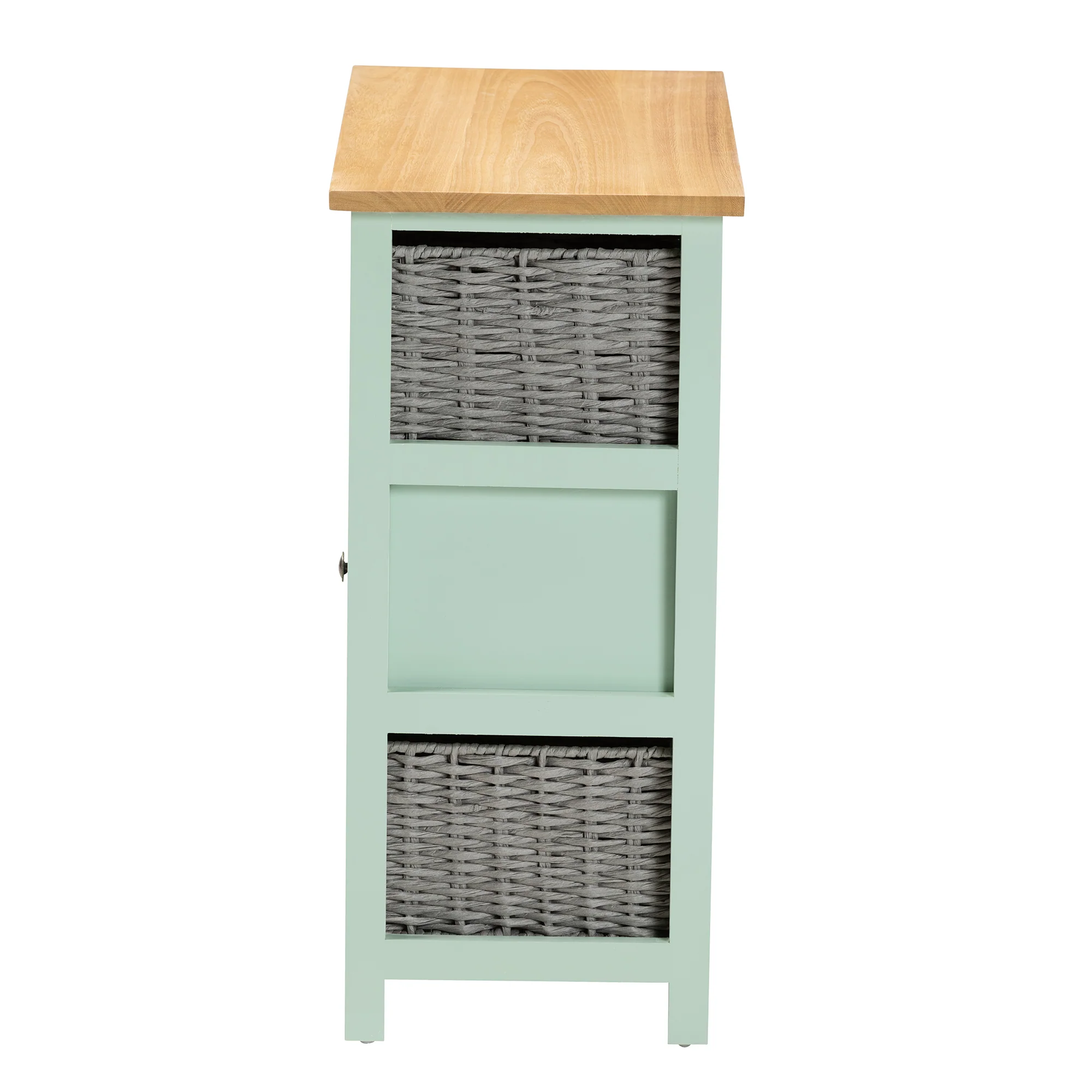Baxton Studio Valtina Modern and Contemporary Two-Tone Oak Brown and Mint Green Finished Wood 3-Drawer Storage Unit with Baskets - Image 7