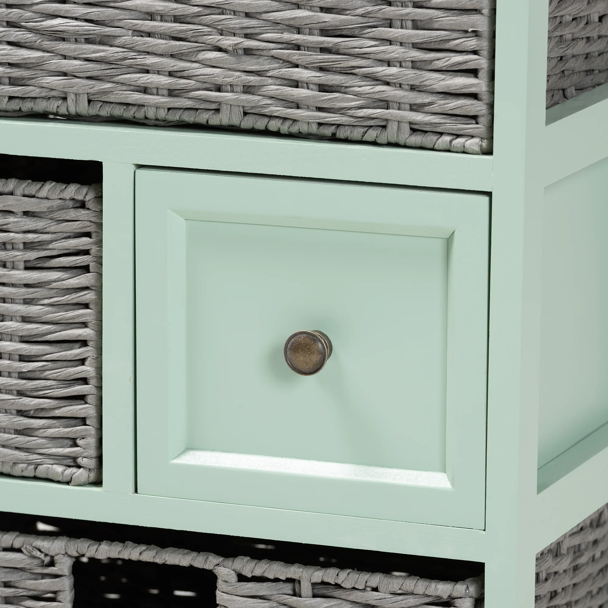 Baxton Studio Valtina Modern and Contemporary Two-Tone Oak Brown and Mint Green Finished Wood 3-Drawer Storage Unit with Baskets - Image 8