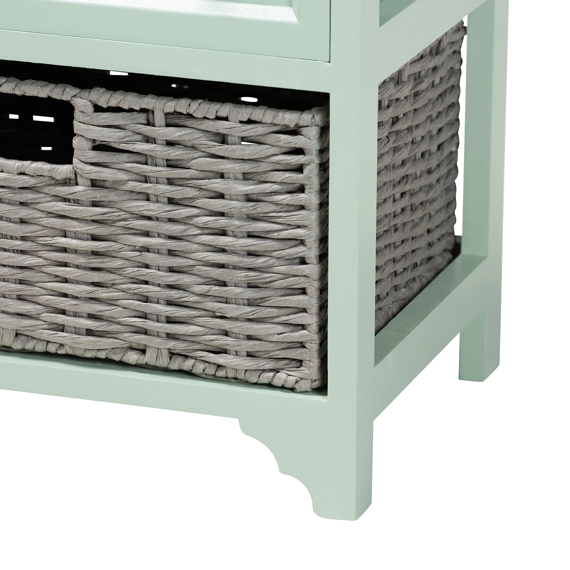 Baxton Studio Valtina Modern and Contemporary Two-Tone Oak Brown and Mint Green Finished Wood 3-Drawer Storage Unit with Baskets - Image 9