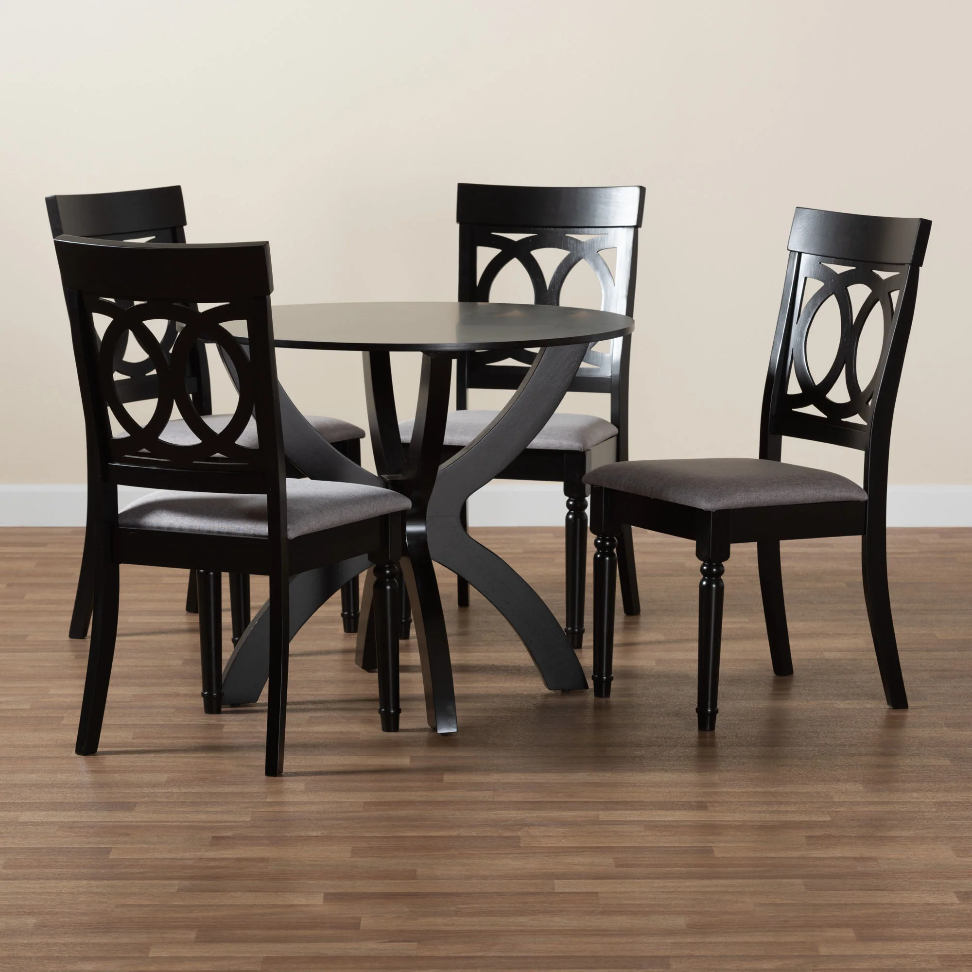 Baxton Studio Velia Modern Grey Fabric and Dark Brown Finished Wood 5-Piece Dining Set - Image 2