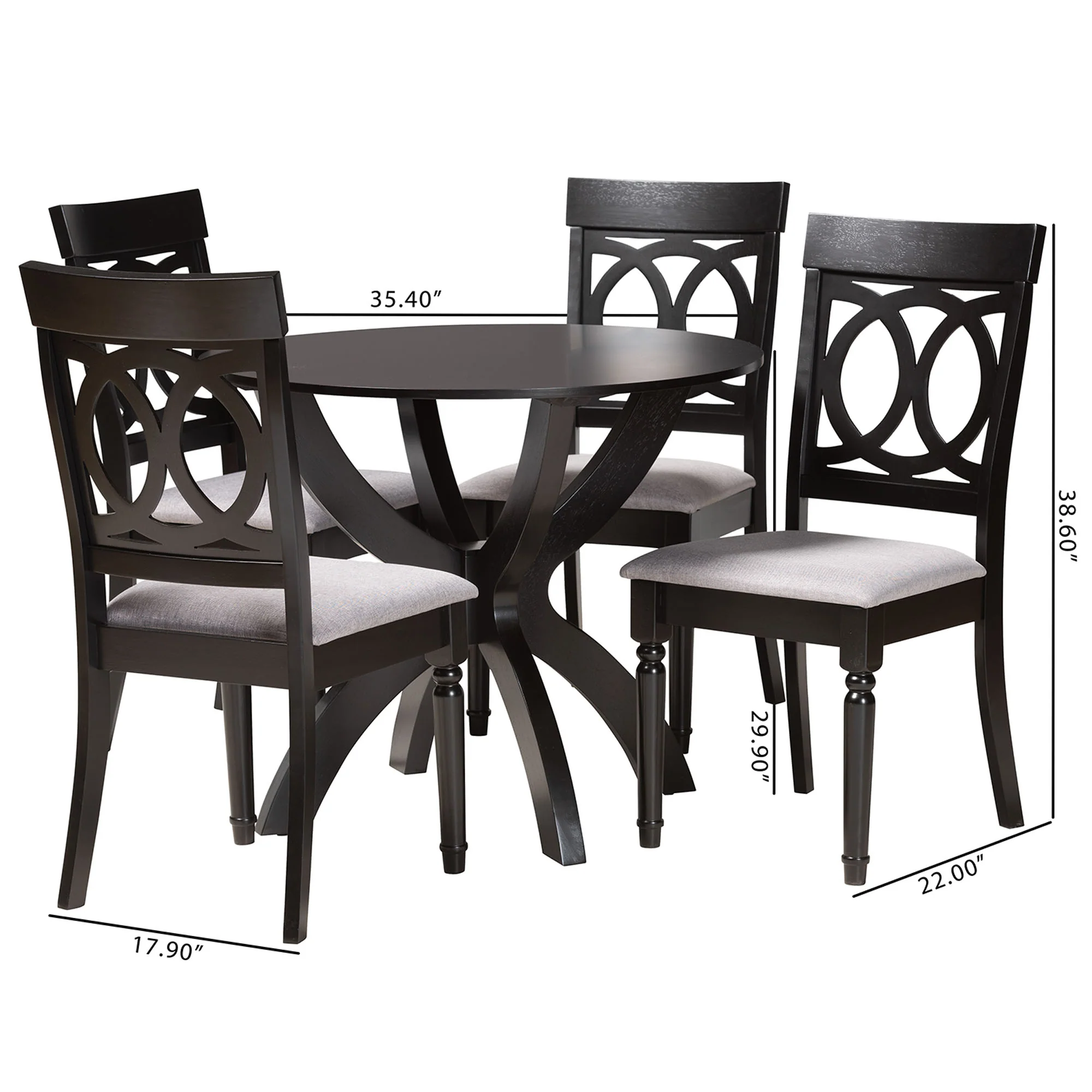 Baxton Studio Velia Modern Grey Fabric and Dark Brown Finished Wood 5-Piece Dining Set - Image 3